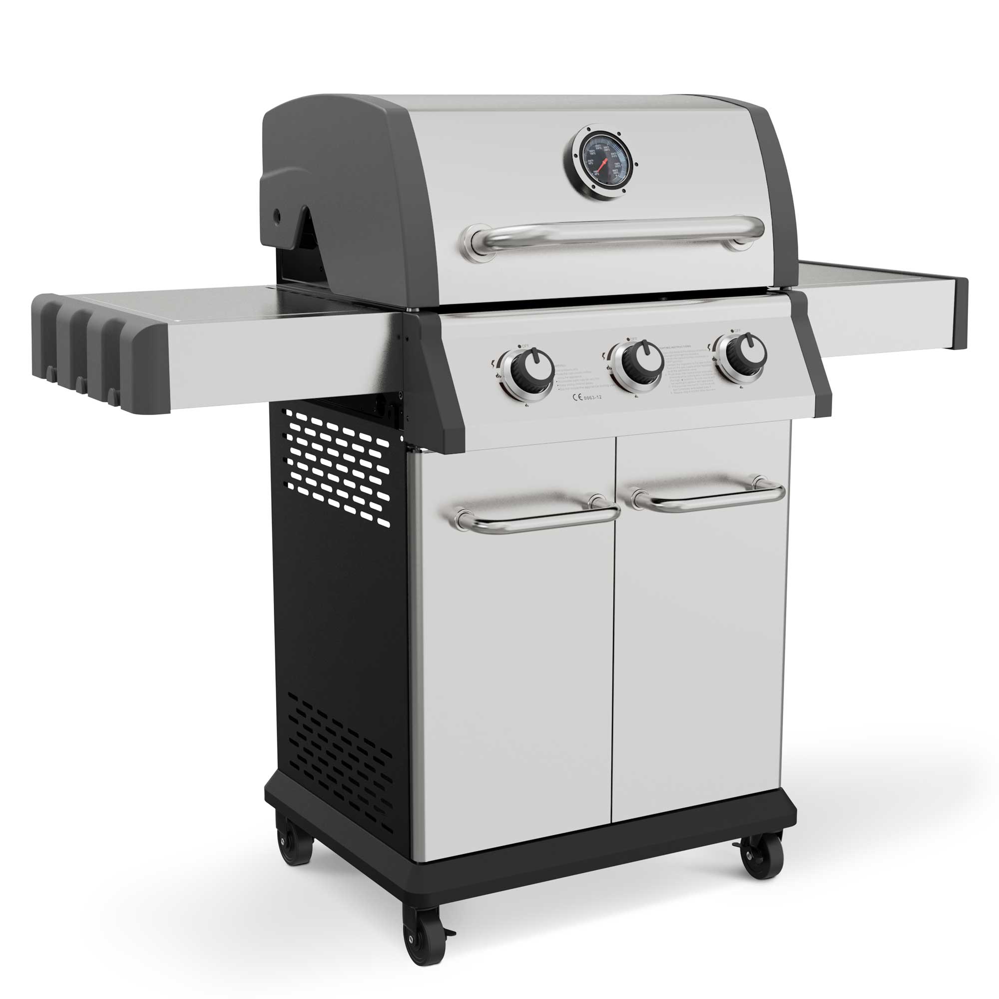 3 Burner Deluxe Gas BBQ Grill with Piezo Ignition - Stainless Steel Outdoor Cooking Grill DG16 | Perfect for Backyard Barbecues, Camping & Tailgating Parties