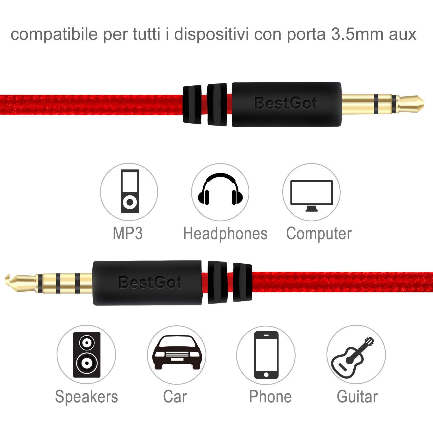 BestGot Kids Headphones with Built-in Mic - Volume Limited Safe for Children, Teens & Adults - 3.5mm Wired Earphones for School, Online Classes, Gaming (PS4/Xbox), Tablets & Smartphones - Detachable Cable (Black/Red) - Perfect for Remote Learning & Home Entertainment