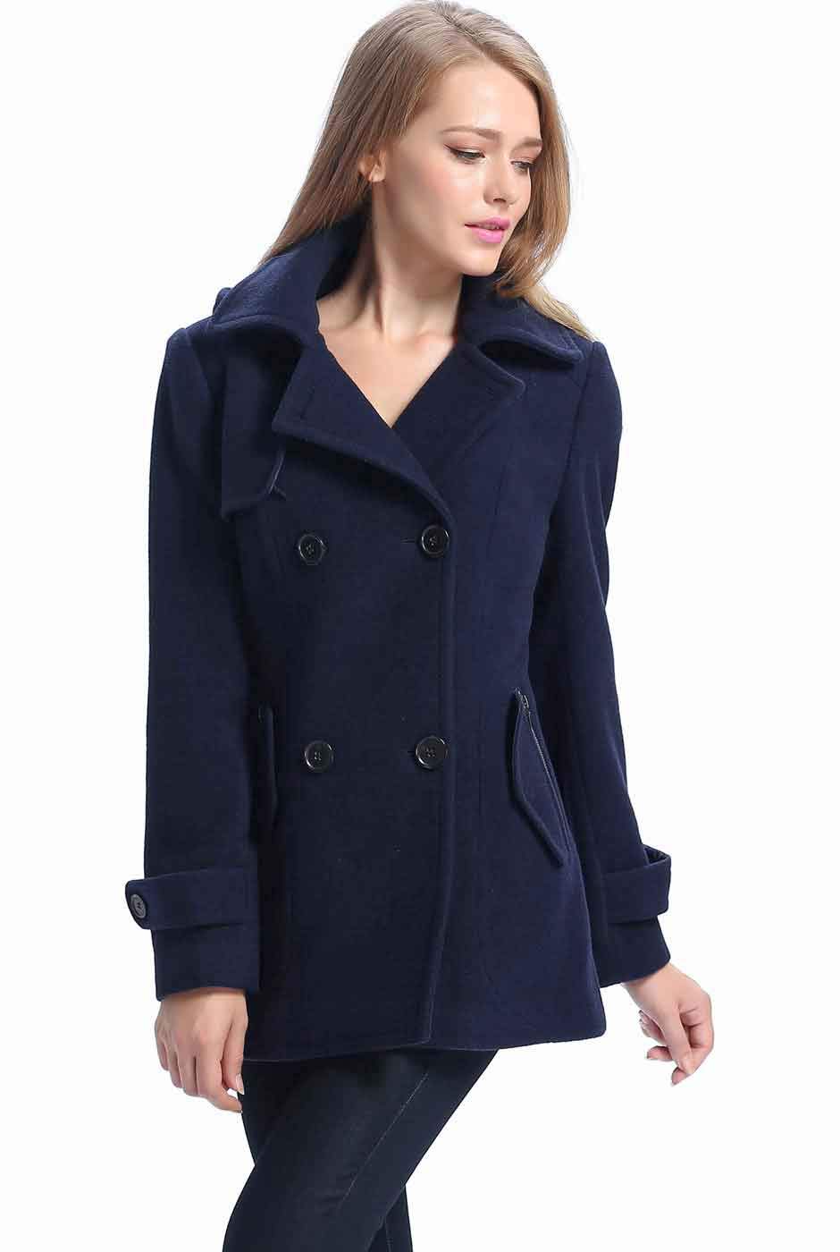 BGSD Women's Wool Blend Hooded Pea Coat - Lightweight Short Jacket for Walking, Plus Size & Petite Options Available | Perfect for Fall & Winter Outdoor Activities, Casual Wear, and Travel