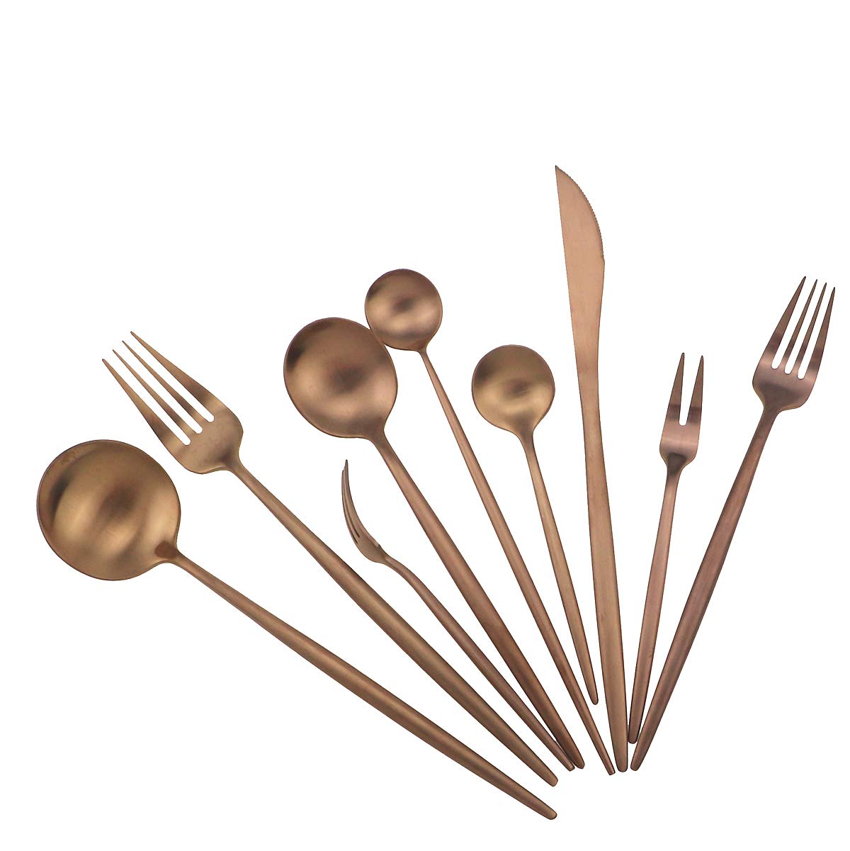 Premium Gugrida 24-Piece Silverware Set - 304 Stainless Steel Rose Gold Flatware Set with Matte Finish (8 Forks, 8 Spoons, 8 Knives) - Elegant Copper Curved Design Service for 4 - Perfect for Dinner Parties, Wedding Gifts & Upscale Dining