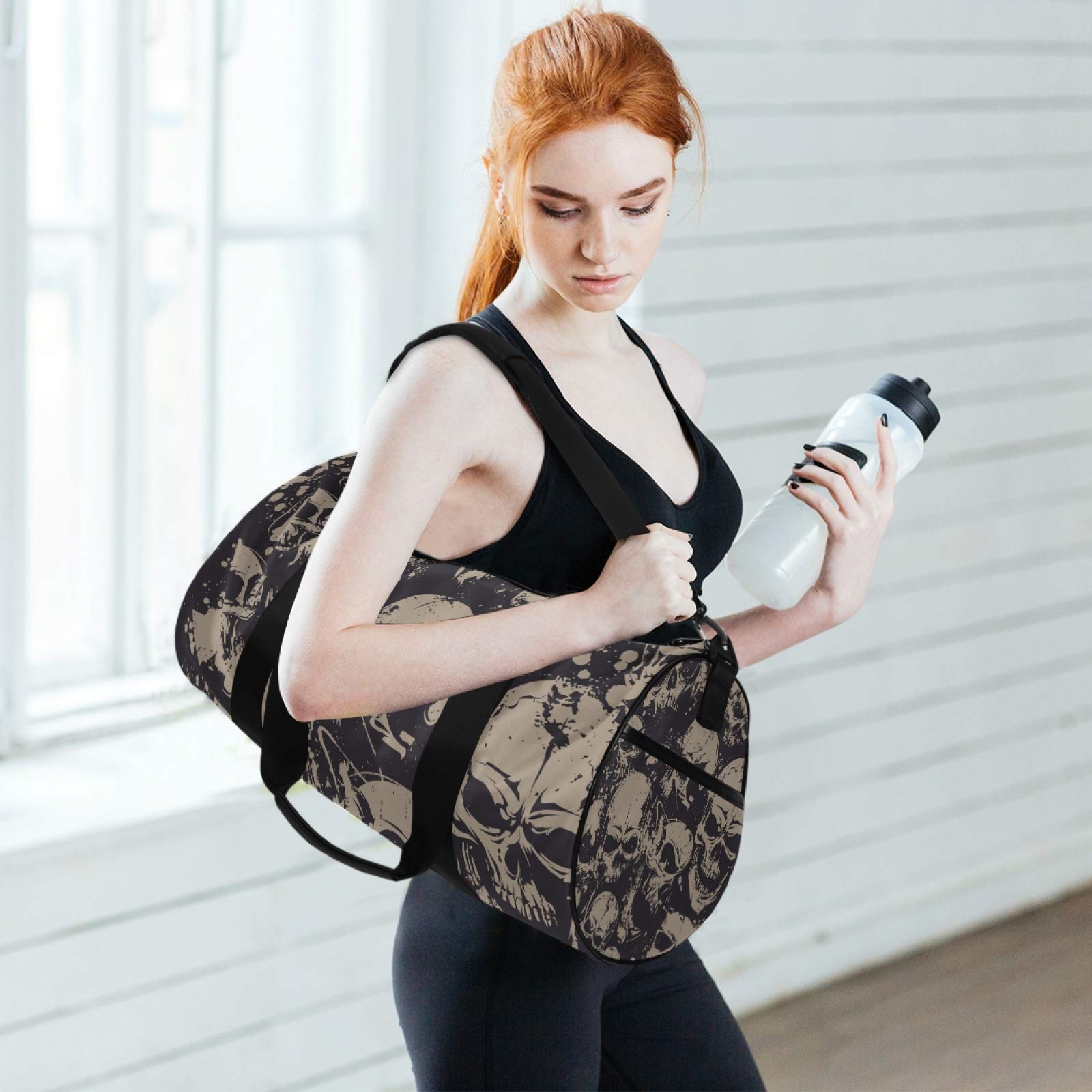 Halloween Grunge Skull Gym Bag - Durable Canvas Sports & Travel Duffle Bag for Men & Women - Perfect for Gym, Workouts, Travel & Cosplay Costume Accessories