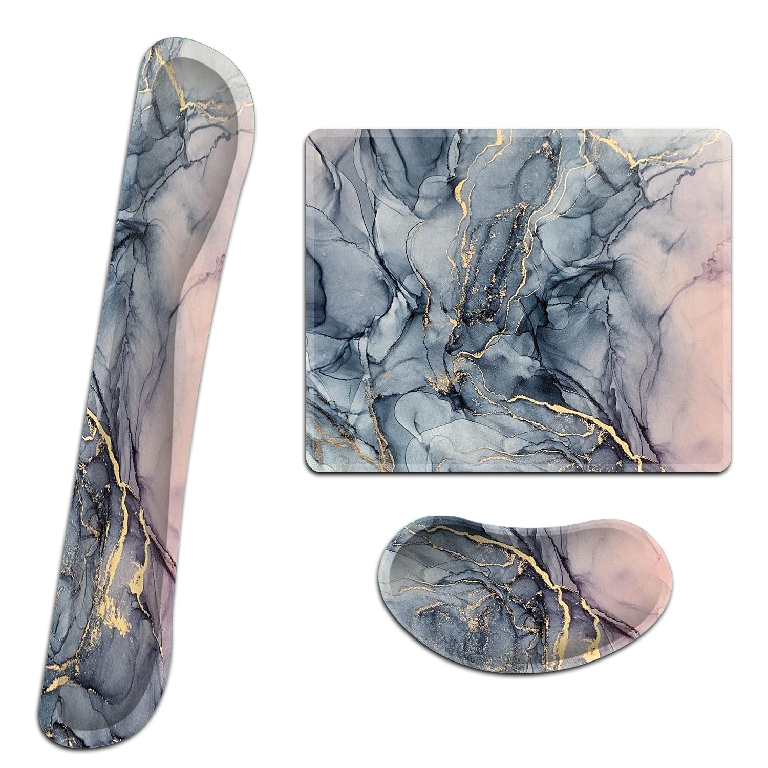 Ergonomic Keyboard Wrist Rest & Mouse Pad Set - 3-Piece Memory Foam Support for Pain Relief, Comfortable Typing & Gaming (Navy Pink Marble) - Perfect for Office, Laptop, Computer & Home Workspace