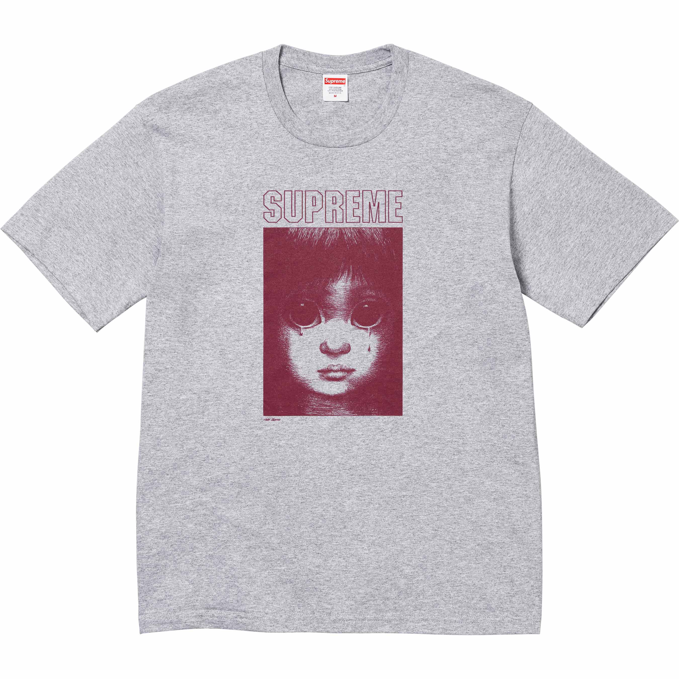 Supreme Margaret Keane Teardrop Graphic T-Shirt - Grey Cotton Vintage Art Tee for Men & Women | Casual Wear, Street Style, Art Lovers Gift