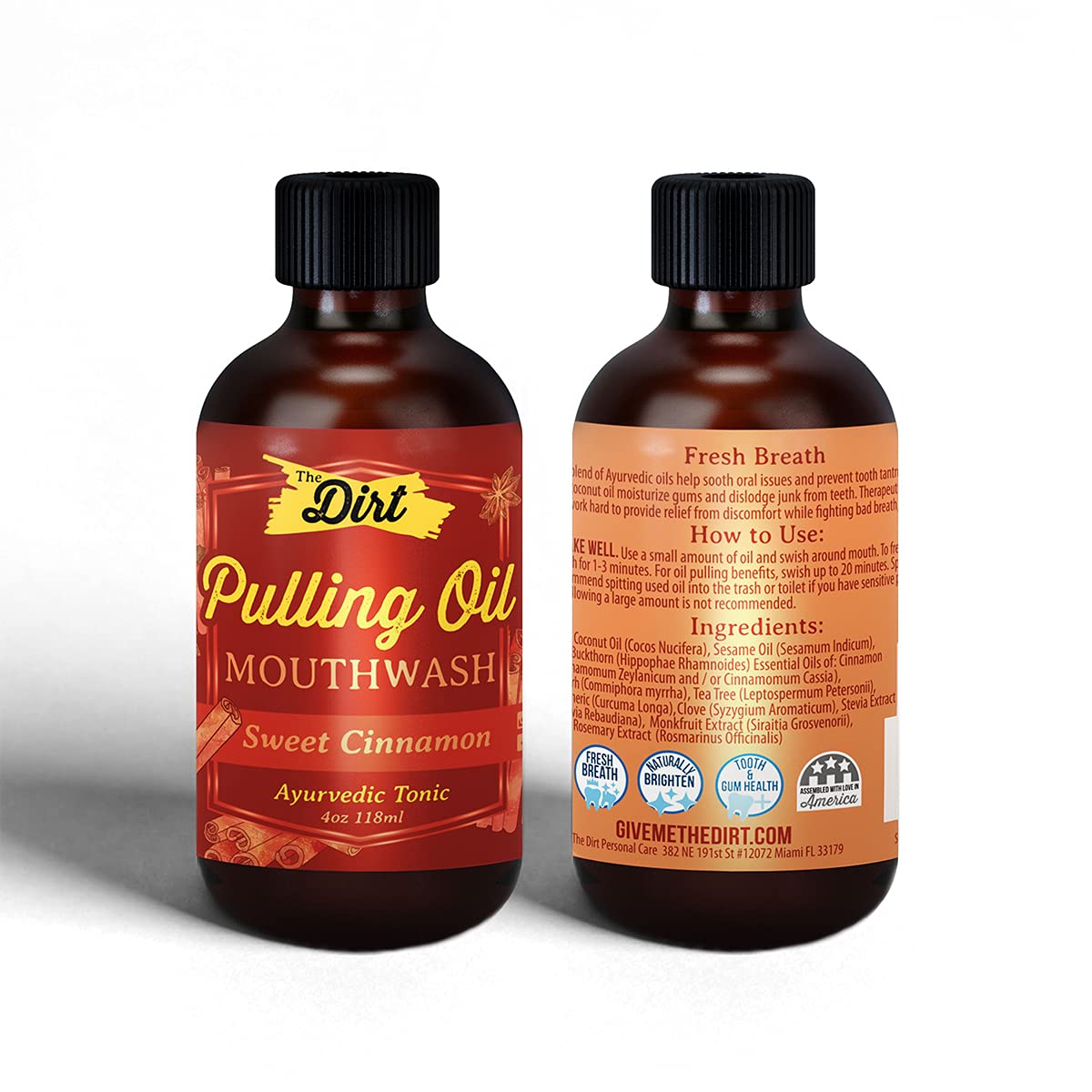 Organic Oil Pulling Mouthwash for Teeth Whitening & Bad Breath - Gluten Free, Plaque & Tartar Removal - Sweet Cinnamon Flavor (4oz) - Perfect for Morning Routine & Natural Oral Care