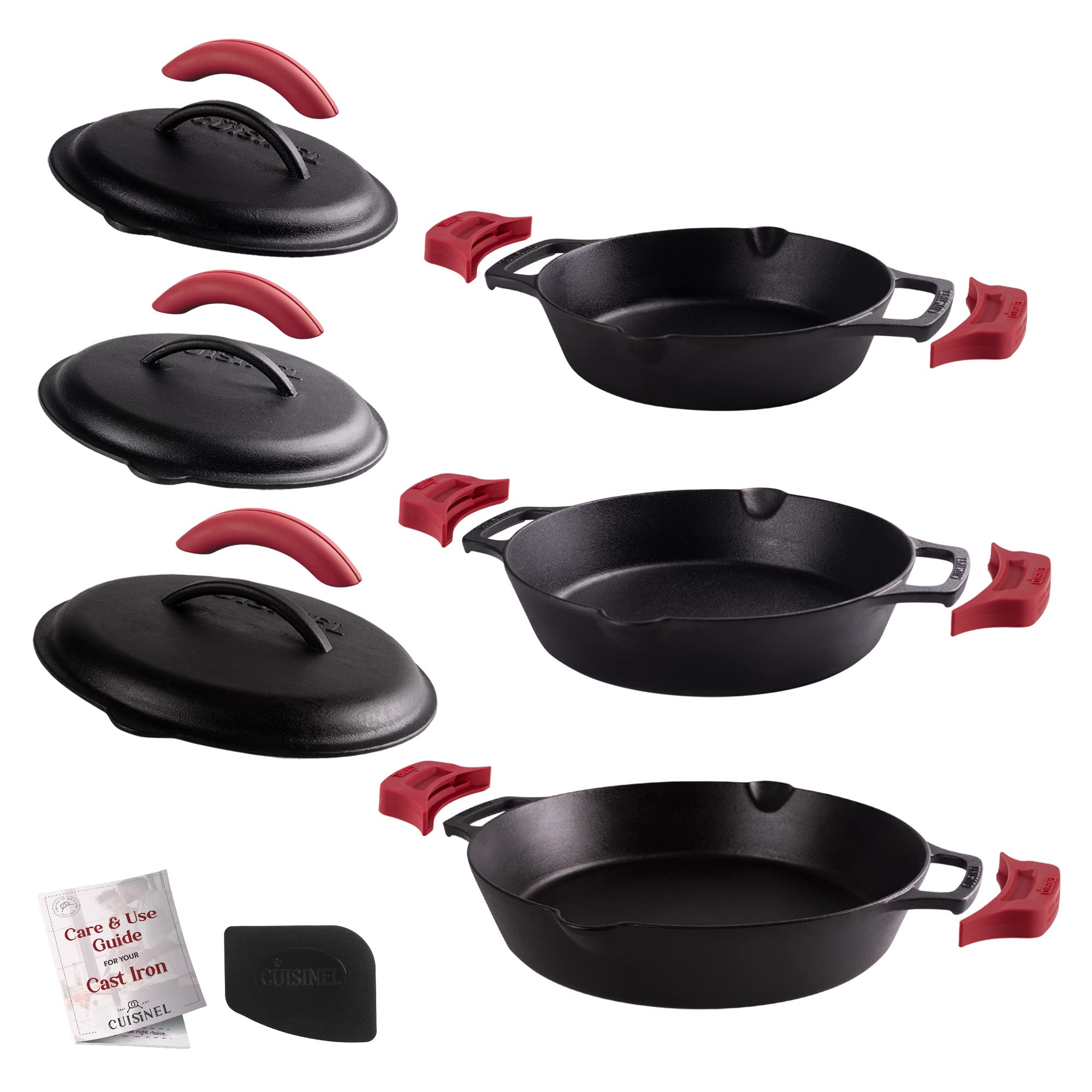 Premium Cast Iron Skillet Set with Lid - 8