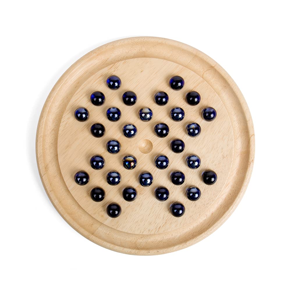 Bigjigs Toys Classic Wooden Solitaire Game with Marbles - Fun Brain Teaser for Adults & Kids - Perfect for Family Game Night and Travel Entertainment