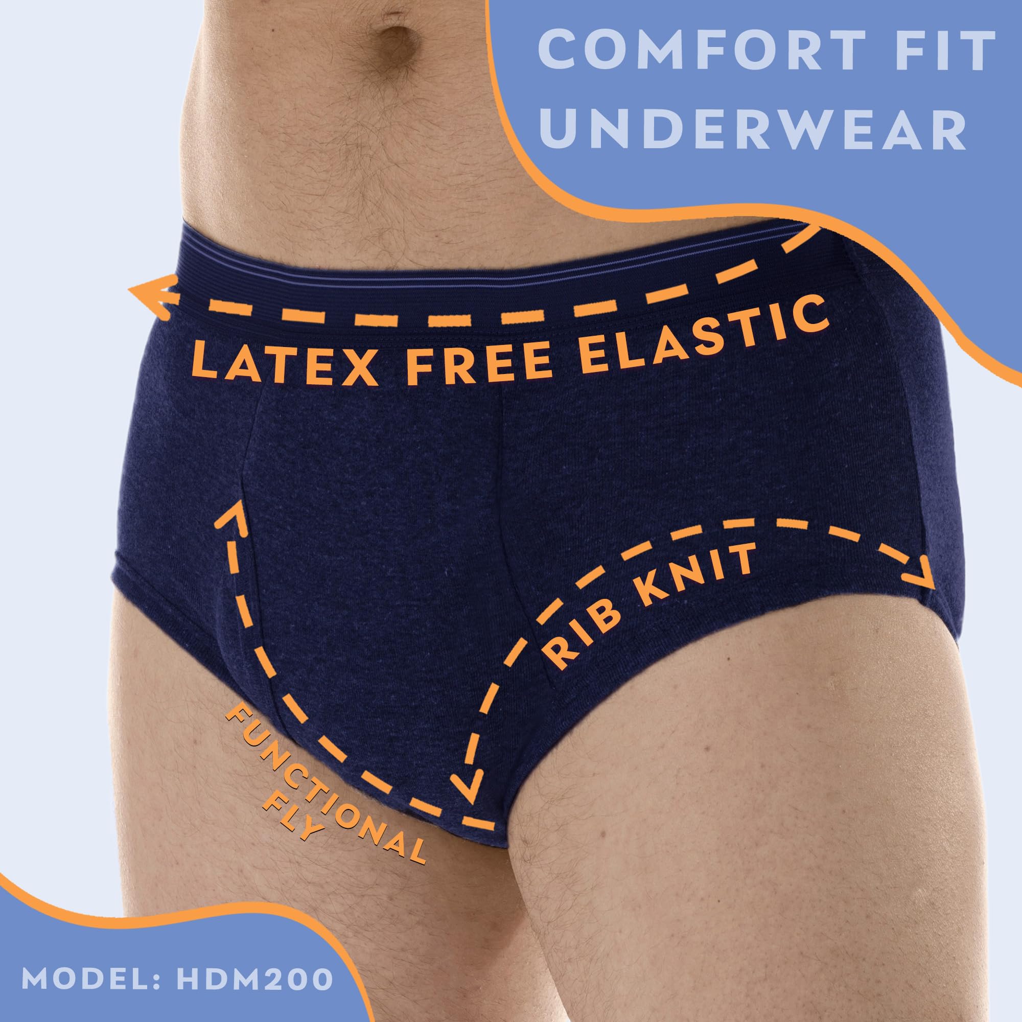 Wearever Reusable Incontinence Underwear for Men - Washable Bladder Control Briefs with Maximum Absorbency & Leak Protection - Comfortable & Odor Control (Pack of 6, Navy, 5X, Waist 54-56) - Ideal for Active Lifestyles, Travel & Nighttime Use