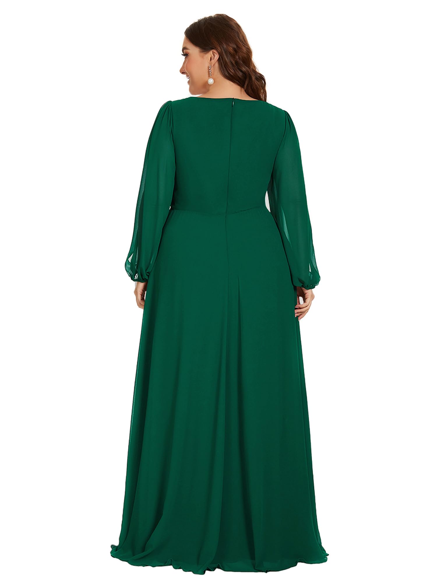 Ever-Pretty Plus Size Women's Formal Dress with V-Neck & Lantern Sleeves | Floral Applique Floor Length Gown for Curvy Women | Perfect for Weddings, Prom & Evening Events
