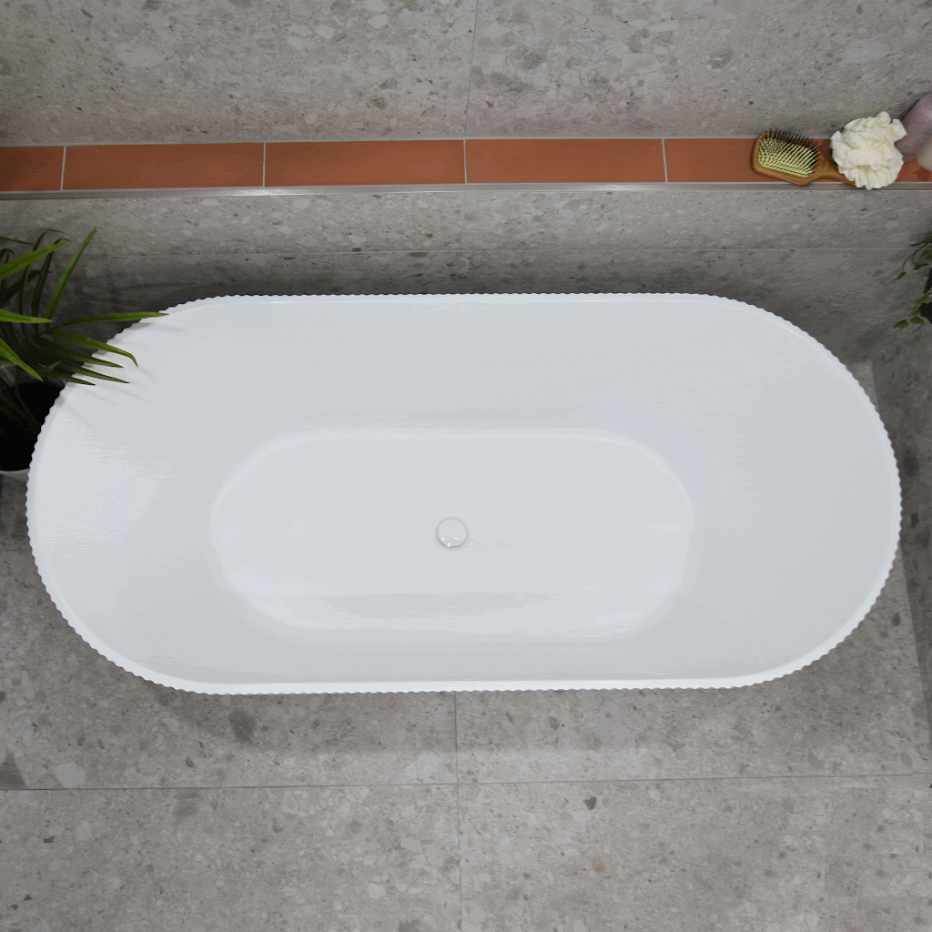 Lincoln Fluted Oval Freestanding Bathtub in Matte White - Modern Luxury Soaking Tub for Spa-Like Relaxation in Master Bathroom