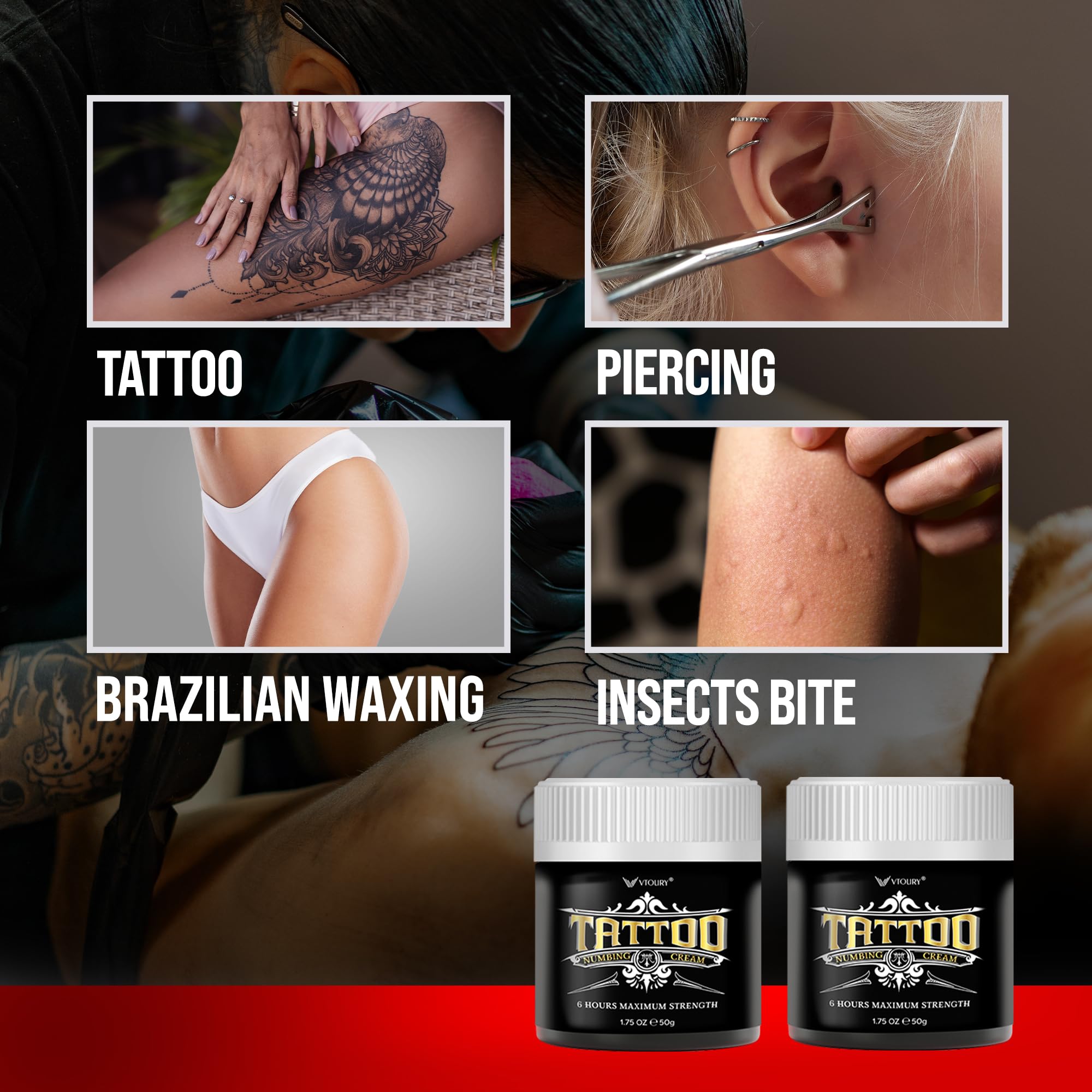 Maximum Strength Tattoo Numbing Cream (50g) - 6 Hours Pain Relief for Tattoos & Waxing - Best Numbing Cream for Brazilian Wax & Body Art - Professional Pain Management Solution for Tattoo Sessions, Waxing Treatments & Cosmetic Procedures