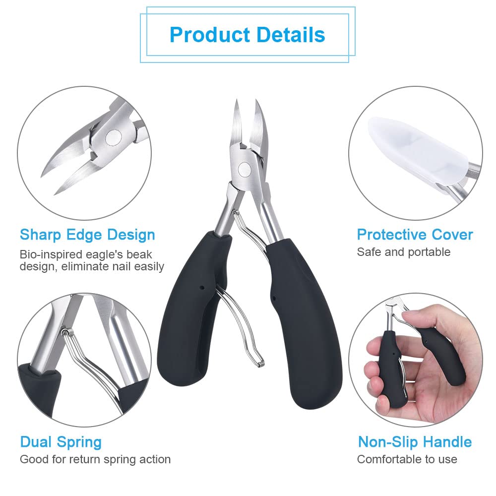 Premium URAQT Toenail Clippers Set - 4 Piece Professional Nail Care Kit with Nail Lifter, Nail File & Precision Cuticle Scissors - Heavy Duty Ingrown Toenail Clippers for Thick Nails - Perfect for Home, Travel & Pedicure Care