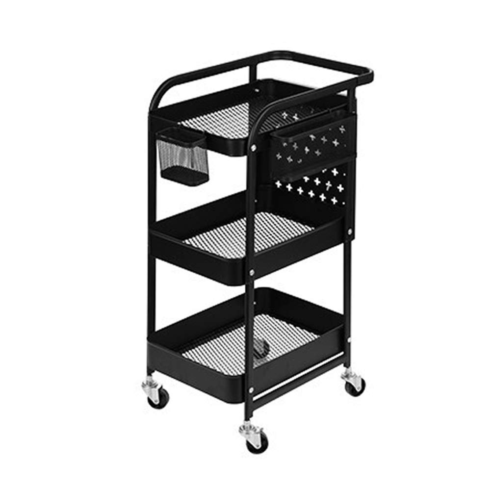 ELLENS 3-Tier Utility Service Cart with Removable Shelves, Wheels & Handles - Rolling Kitchen Trolley for Bathroom, Office, or Dorm Organization (White/Pink/Green/Black) - Perfect for Storage, Cleaning Supplies, and Beauty Products