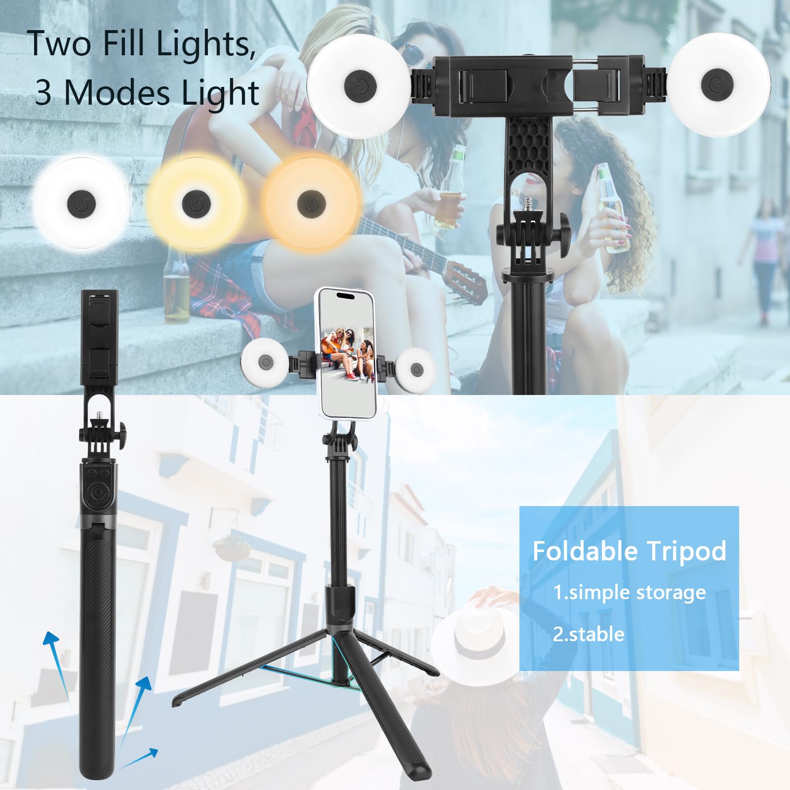 180cm Extendable Phone Tripod Stand with Bluetooth Remote - Adjustable Selfie Stick & Phone Holder for iPhone, Samsung, Android - Perfect for Vlogging, Live Streaming, Photography & Video Recording