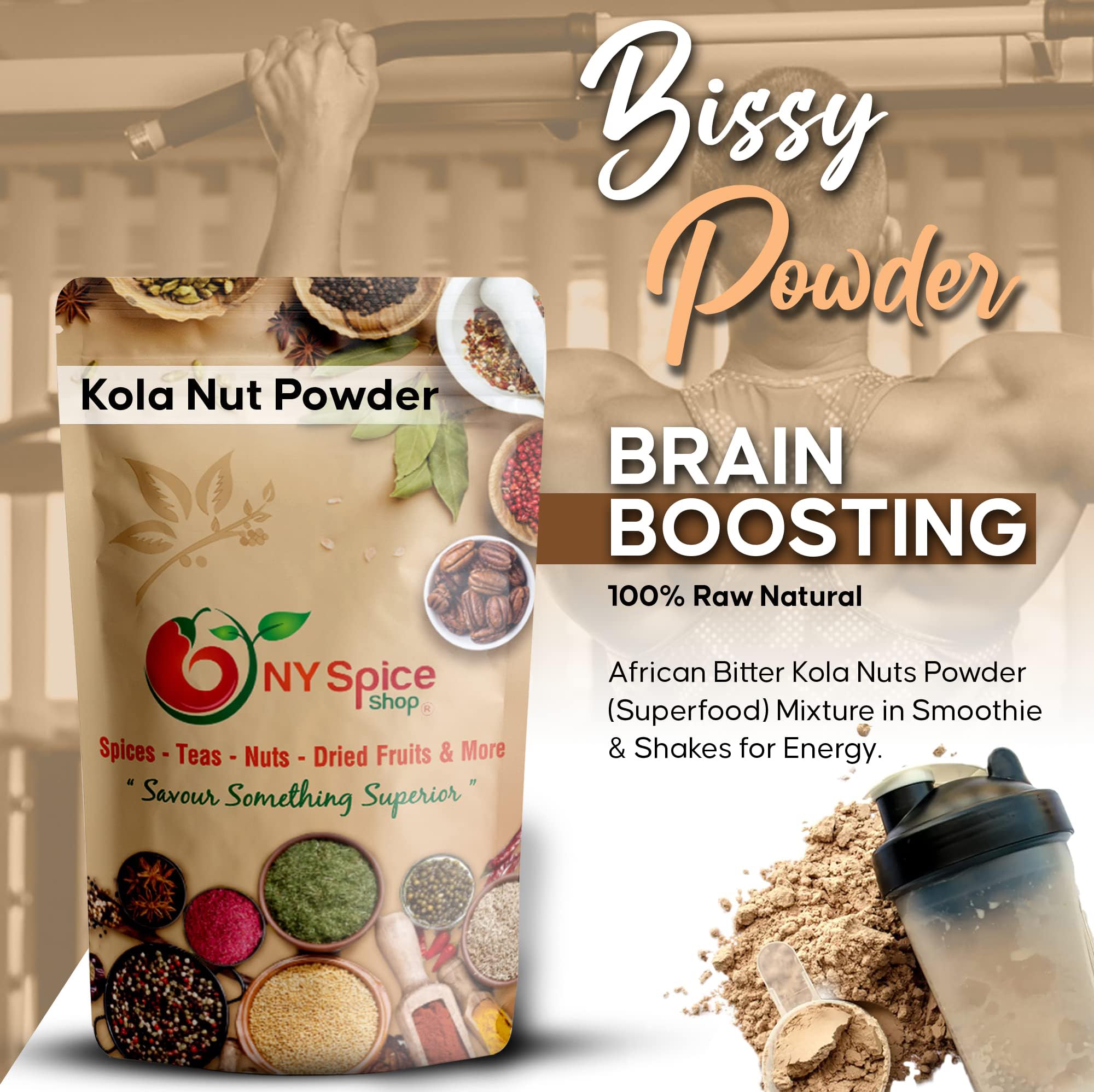 NY SPICE SHOP Premium Kola Nut Powder - 3lb Bissy Powder | 100% Natural African Kola Nut | Pure Jamaican Cola Nut Powder | Raw & Organic | Energy Boost Alternative to Coffee & Tea | Perfect for Smoothies, Protein Shakes & Herbal Teas | Great for Workout Energy & Natural Focus