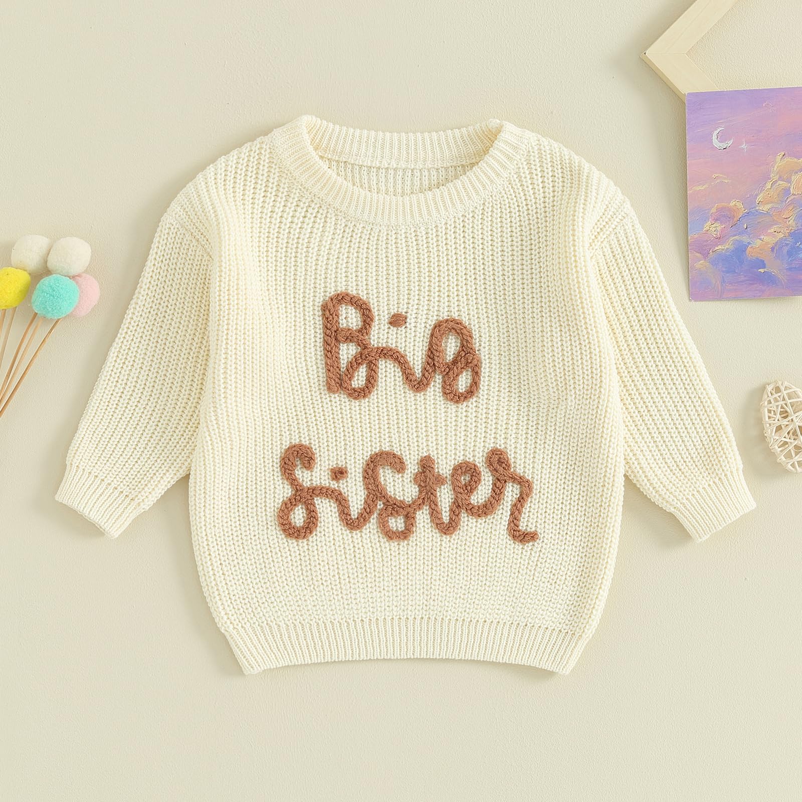 Matching Sister Sweaters - Cute Letter Embroidery Knit Pullover for Spring | Family Outfits