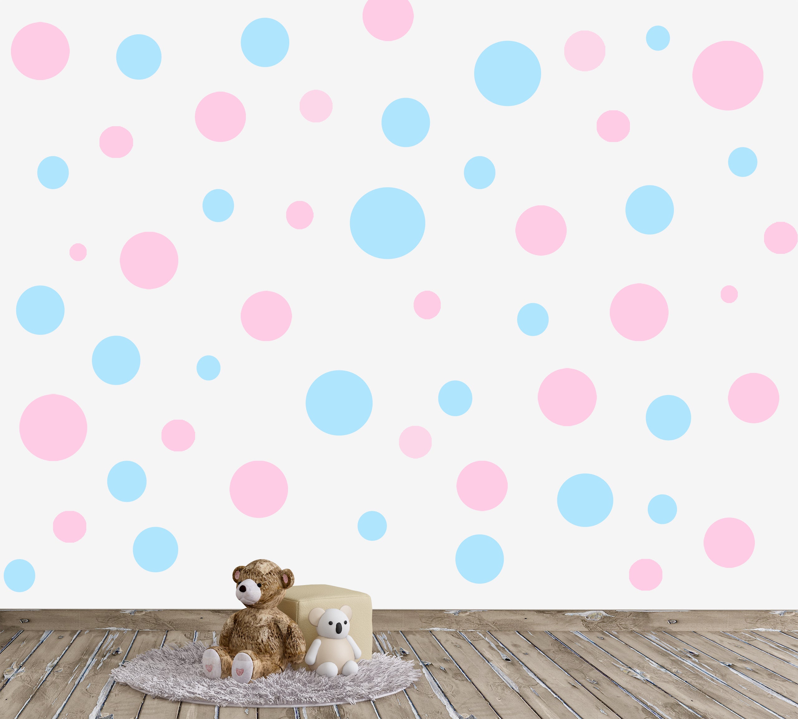 Adorable Baby Pink & Blue Polka Dot Wall Decals - Nursery, Kids Room Decor - Perfect for Baby Showers, Birthday Parties & Home Decor