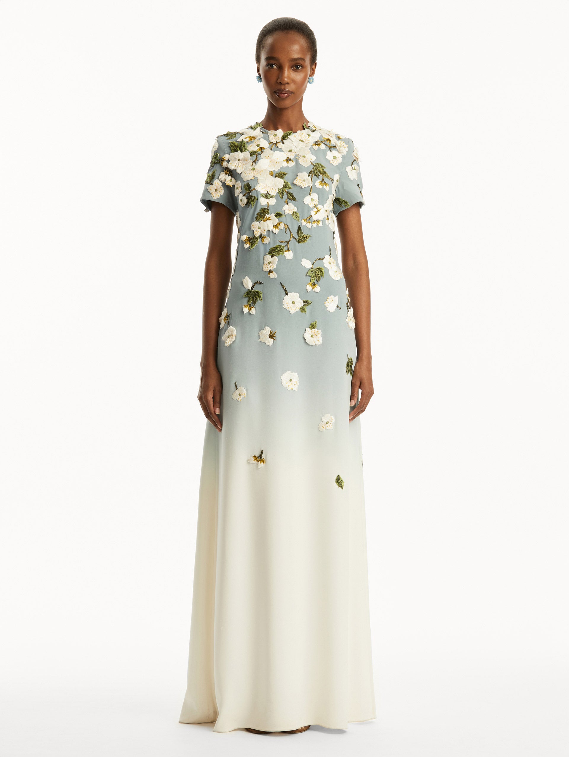 Elegant Ombré Cherry Blossom Gown - Flowy Long Dress for Women, Perfect for Weddings, Prom & Special Occasions