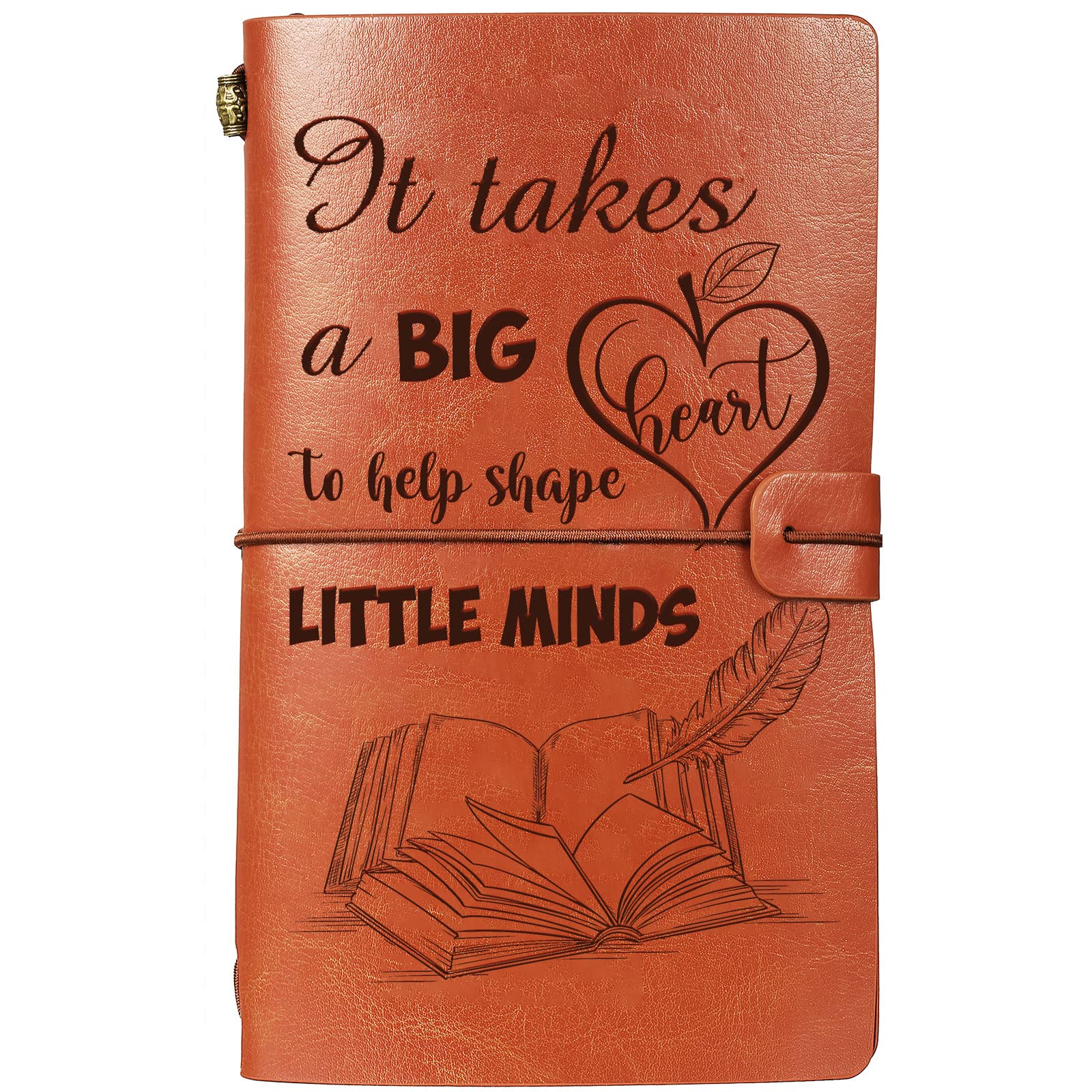 Leather Journal Notebook for Teachers - 136 Pages Travel Diary, Gift for Christmas & Graduation - Heart Style Brown