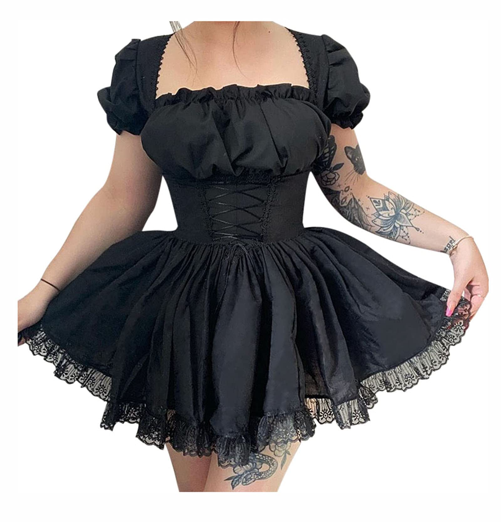 Elegant Mini Princess Gothic Lolita Dress for Women - Puff Sleeve Lace Party Short Dress | Perfect for Cosplay, Tea Parties & Special Occasions