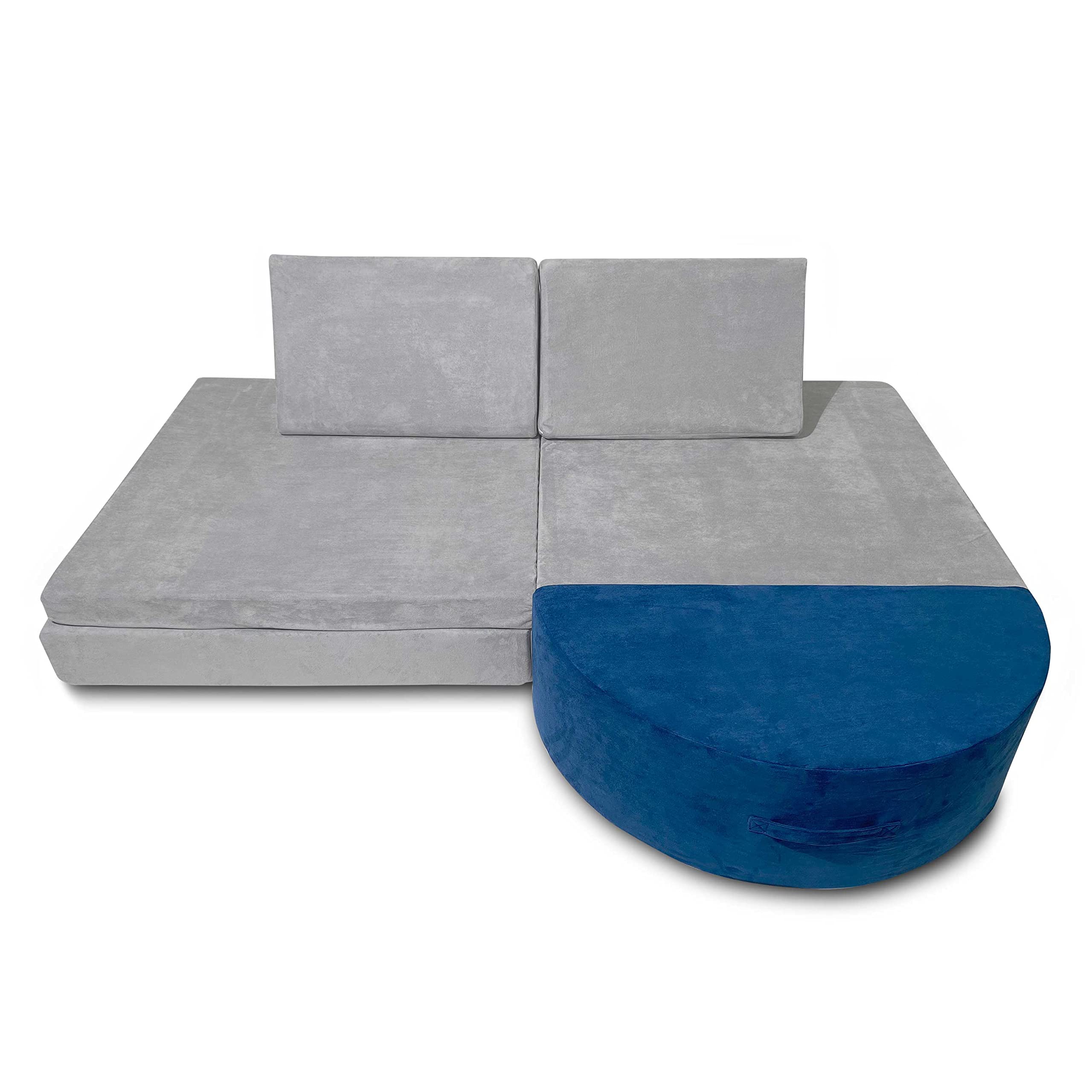 Modular Microsuede Foam Play Couch Add-On - Half Circle Blox for Soft Furniture Playset | Creative Kids Playroom & Homeschooling Furniture | Dark Gray