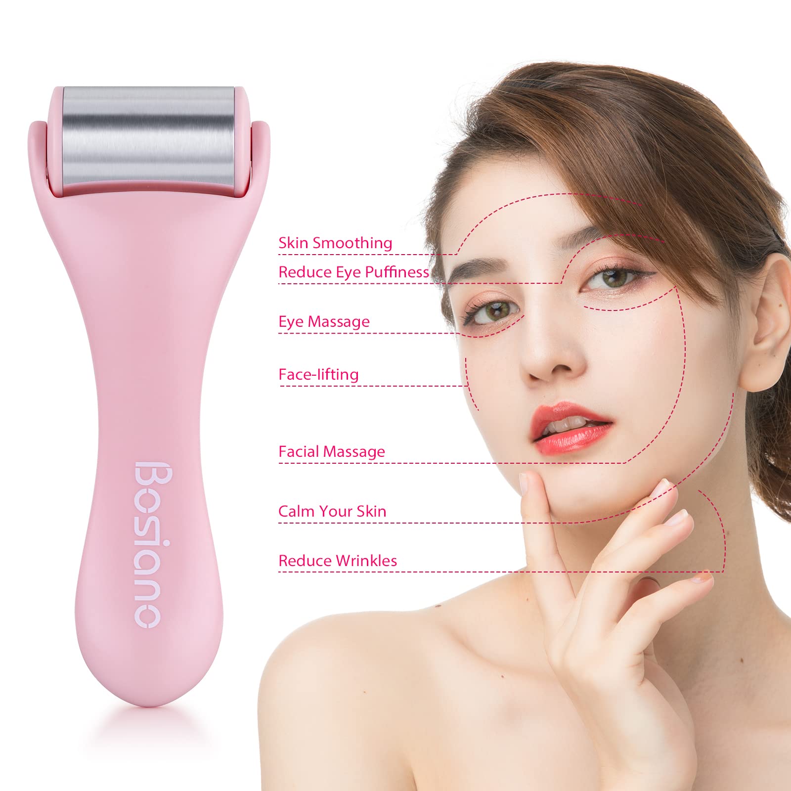 Bosiano Ice Roller for Face - Cooling Facial Massager for Puffiness Relief & Skin Care | Pink Ice Face Roller for Eyes & Face | Reduce Dark Circles & Refresh Skin - Perfect for Morning Routine & Post-Workout Recovery