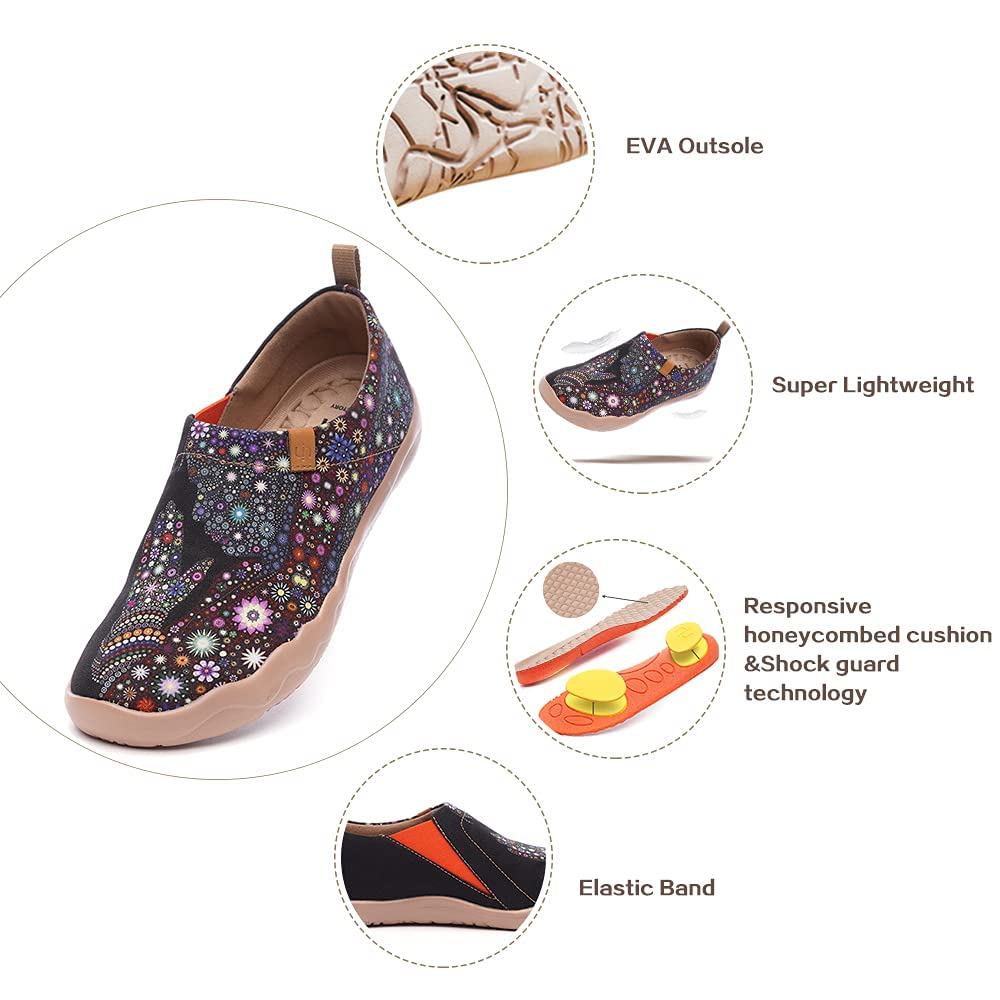 UIN Women's Art Travel Slip-On Shoes - Lightweight Breathable Casual Loafers for Women - Comfortable Walking Shoes for Travel, Work & Everyday Wear