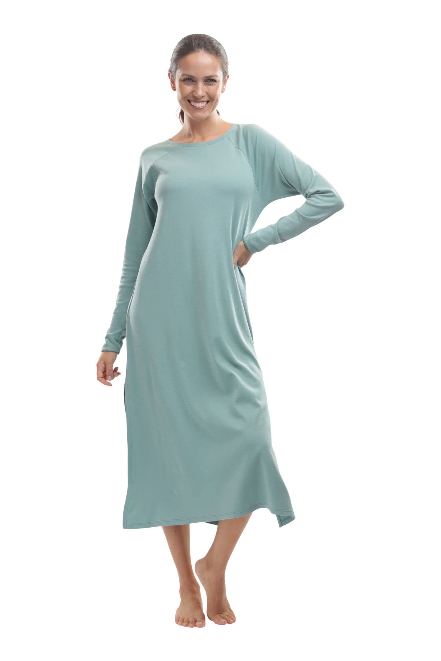 Premium Soft Pima Cotton Women's Nightgown - Long Sleeve Comfort Sleepwear for Relaxing at Home & Cozy Winter Nights