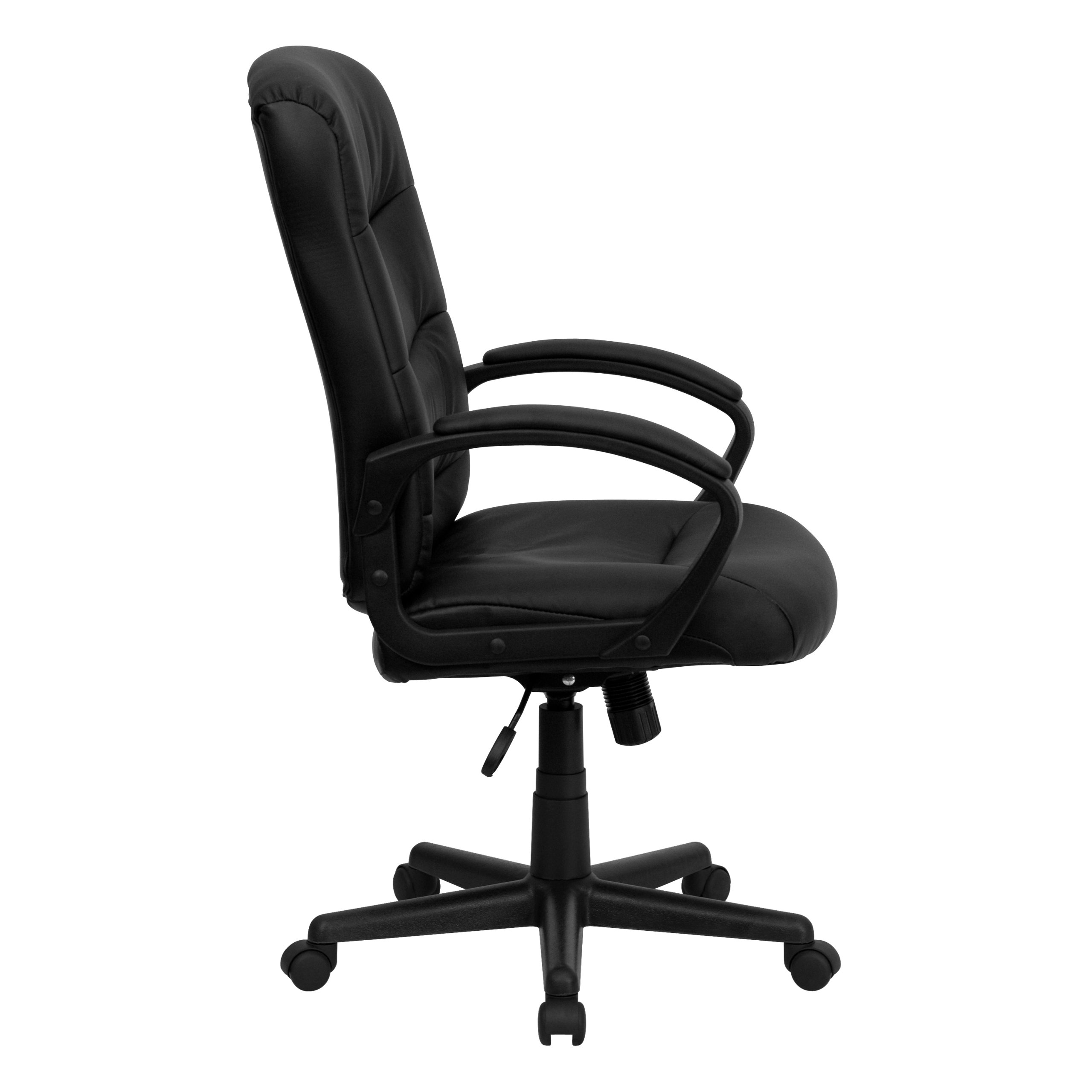 Black LeatherSoft Mid-Back Swivel Office Chair with Three-Line Horizontal Stitching - Ergonomic Support for Home & Office Workspaces