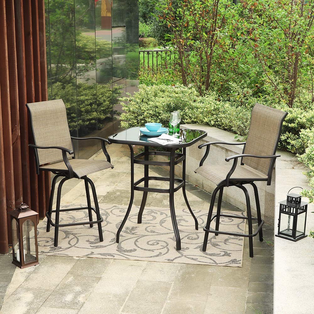 PHI VILLA 36 Inch Outdoor Bar Table - Black Metal Frame with Tempered Glass Top - Tall Patio Bistro Table for Garden, Poolside, Deck or Balcony - Weather-Resistant High Top Dining Table for Outdoor Entertaining