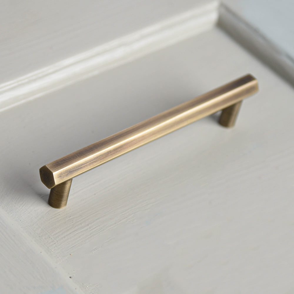 Vintage Antique Brass Hexagonal Cabinet Pull Handle - Classic Hardware for Kitchen Cabinets, Dressers & Furniture Drawers