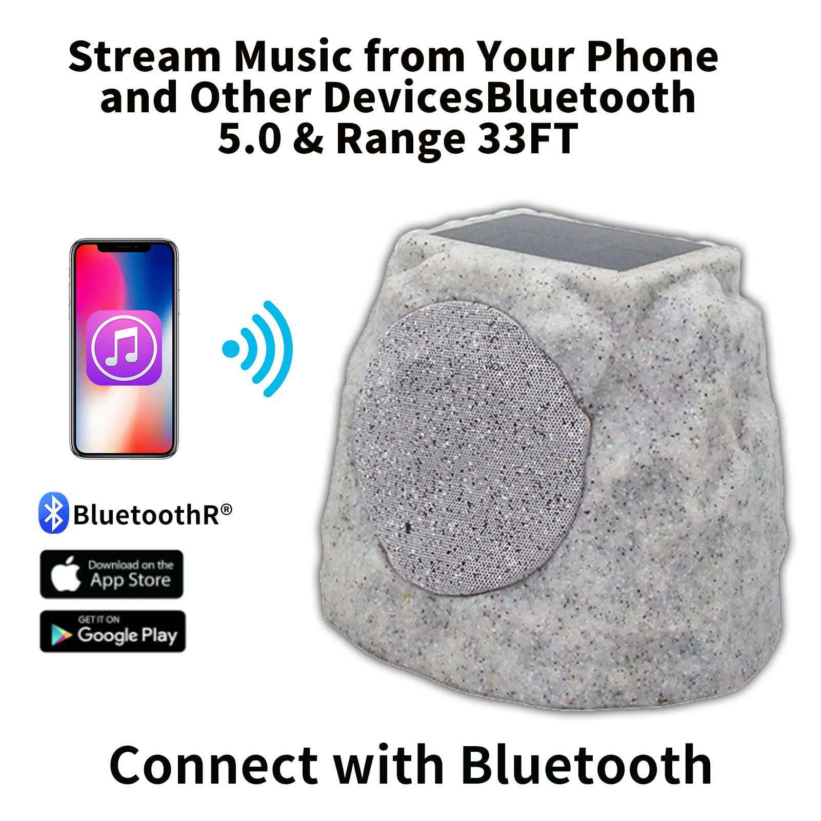 Outdoor Rock Speaker - Wireless Bluetooth Waterproof Speaker for Garden, Patio, Party, Pool - Perfect for Backyard BBQs, Beach Gatherings & Outdoor Entertainment