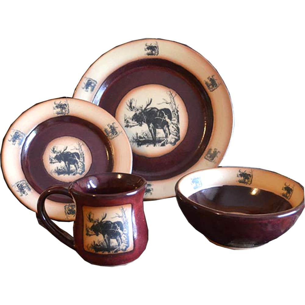 Premium Wilderness Moose Dinnerware Set - Durable Camping Plates, Bowls & Mugs for Outdoor Adventures - Perfect for Hiking, Picnics & RV Trips