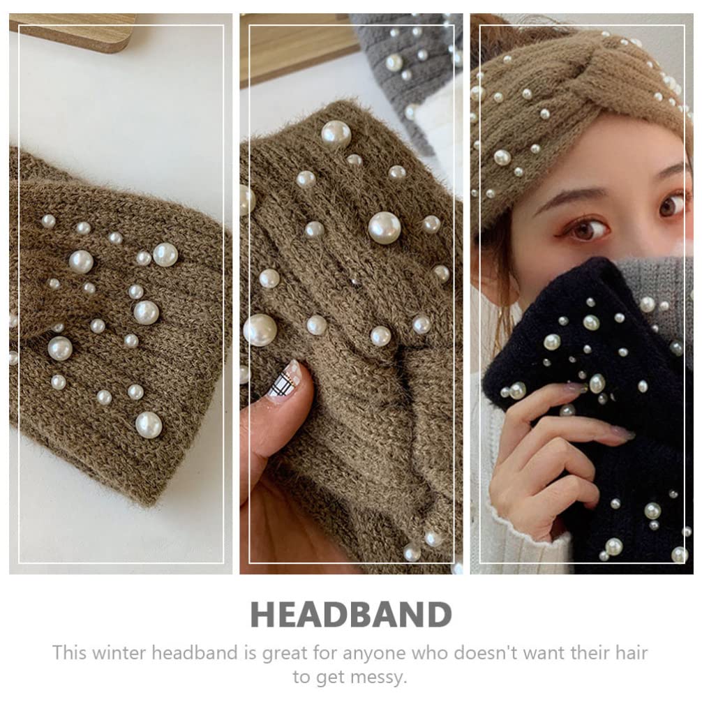 VALICLUD Women's Pearl Knit Headband - Soft Plush Ear Warmer Winter Headwrap with Elegant Pearls, Warm Fleece Lined Headgear for Cold Weather - Perfect for Outdoor Activities, Winter Fashion, and Holiday Gifts