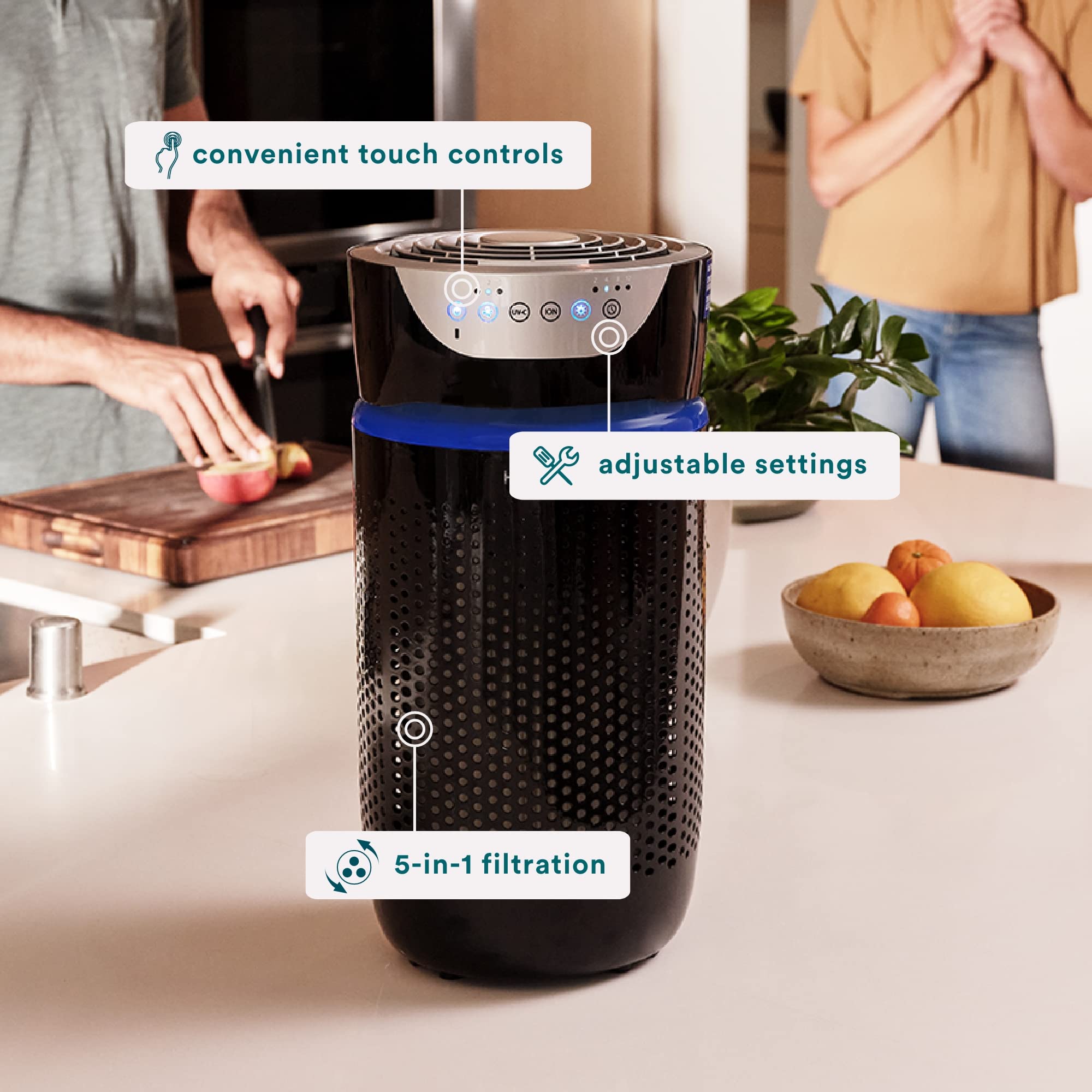 Homedics 5-in-1 UV-C Air Purifier with 360° HEPA Filter - Covers 170 Sq Ft, 3 Speed Settings for Bedroom, Office & Small Spaces | Includes Essential Oil Diffuser & Timer | Black | Ideal for Allergies, Pet Dander & Smoke Removal