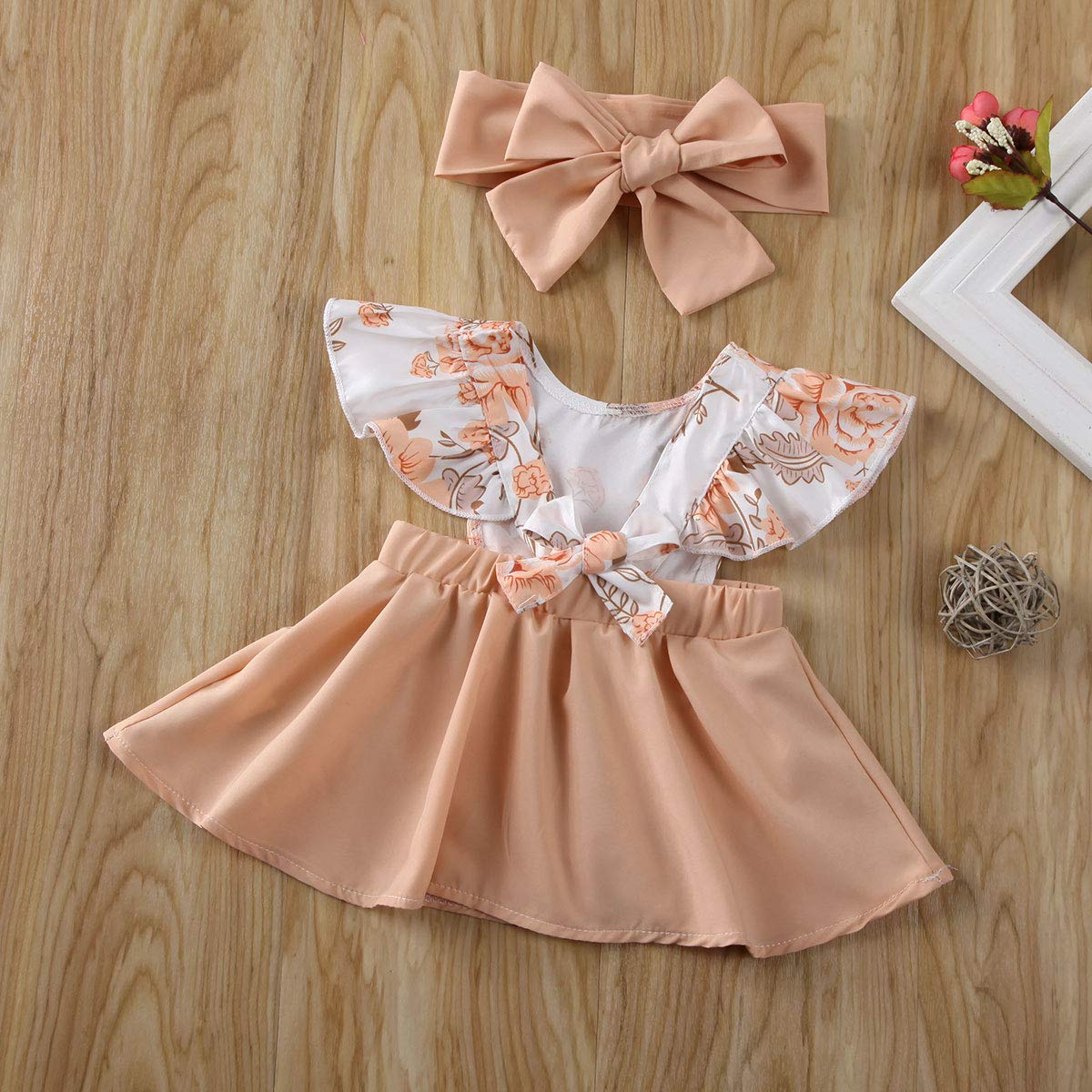 KIDSA Infant Baby Girl Floral Dress - Ruffled Sleeve Backless Summer Outfit with Headband | Perfect for Photoshoots, Parties & Beach Vacations