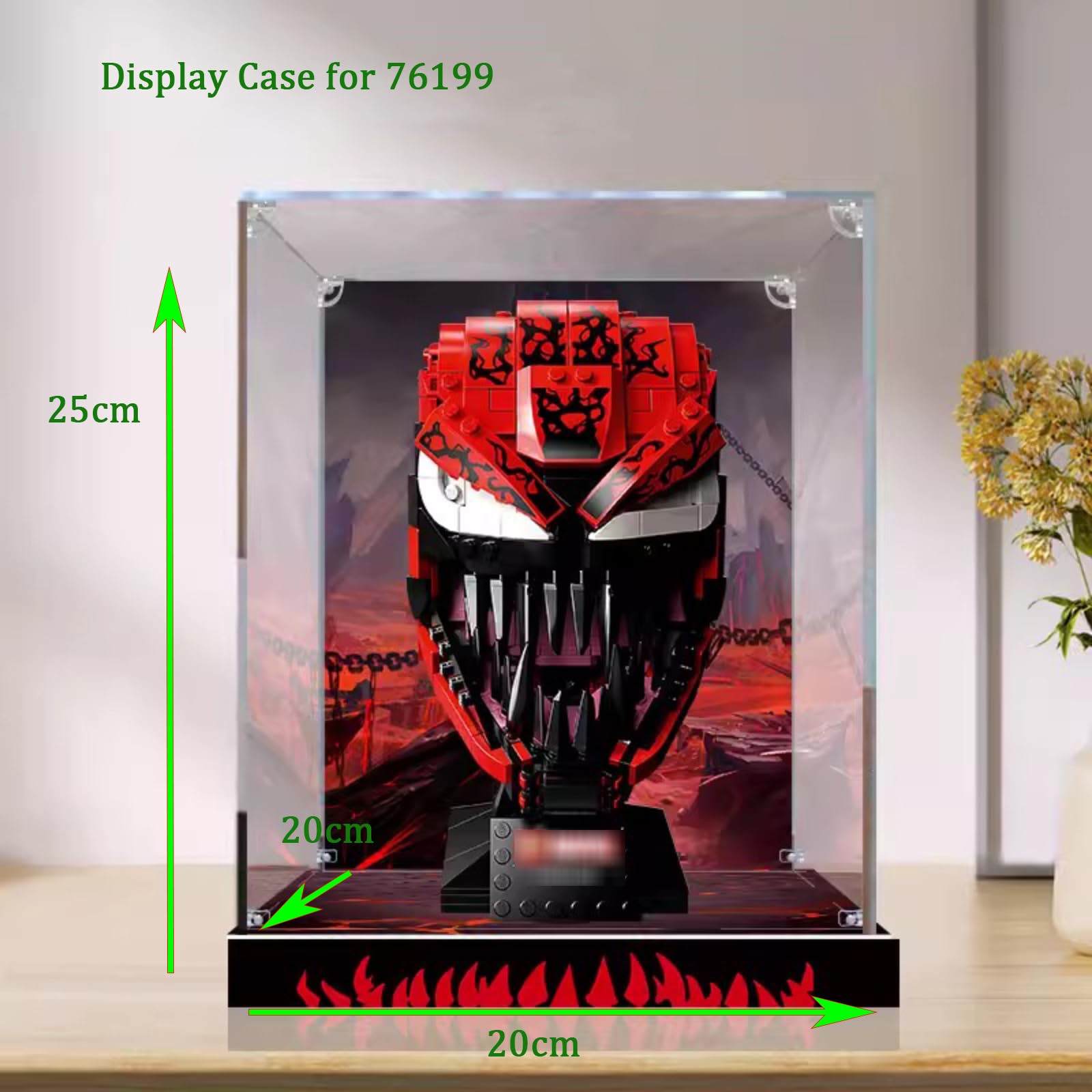 3mm Acrylic Countertop Display Case for Lego 76199 Carnage Model - Dustproof Storage & Collection Box with Background - Perfect for Home Decor, Office Display & Toy Protection