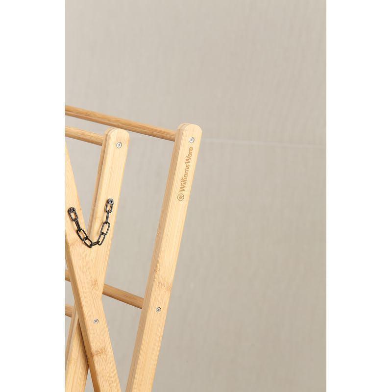 Heavy Duty W Frame Bamboo Clothes Drying Rack - Foldable Laundry Drying Stand for Indoor & Outdoor Use - Perfect for Apartments, Balconies, and Travel