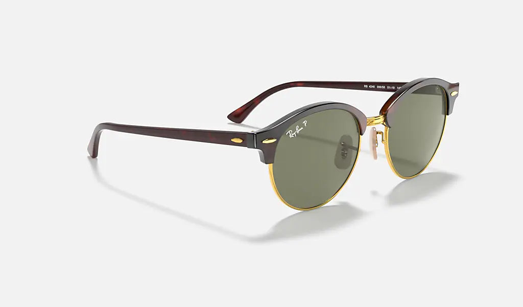 Ray Ban CLUBROUND RB4246 Sunglasses 51mm Tortoise Frame with Gray Green Lenses - Classic Round Eyewear for Men & Women, Perfect for Driving, Outdoor Activities & Fashion Statement