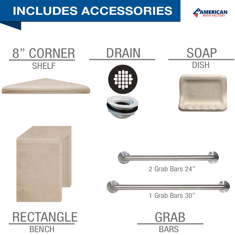 Freedom 60 Alcove Brown Sugar Sistine Stone & Jewel Stone Accent DIY Shower Remodel Kit - Easy Bathroom Upgrade for Home Renovation & Spa-Like Shower Experience