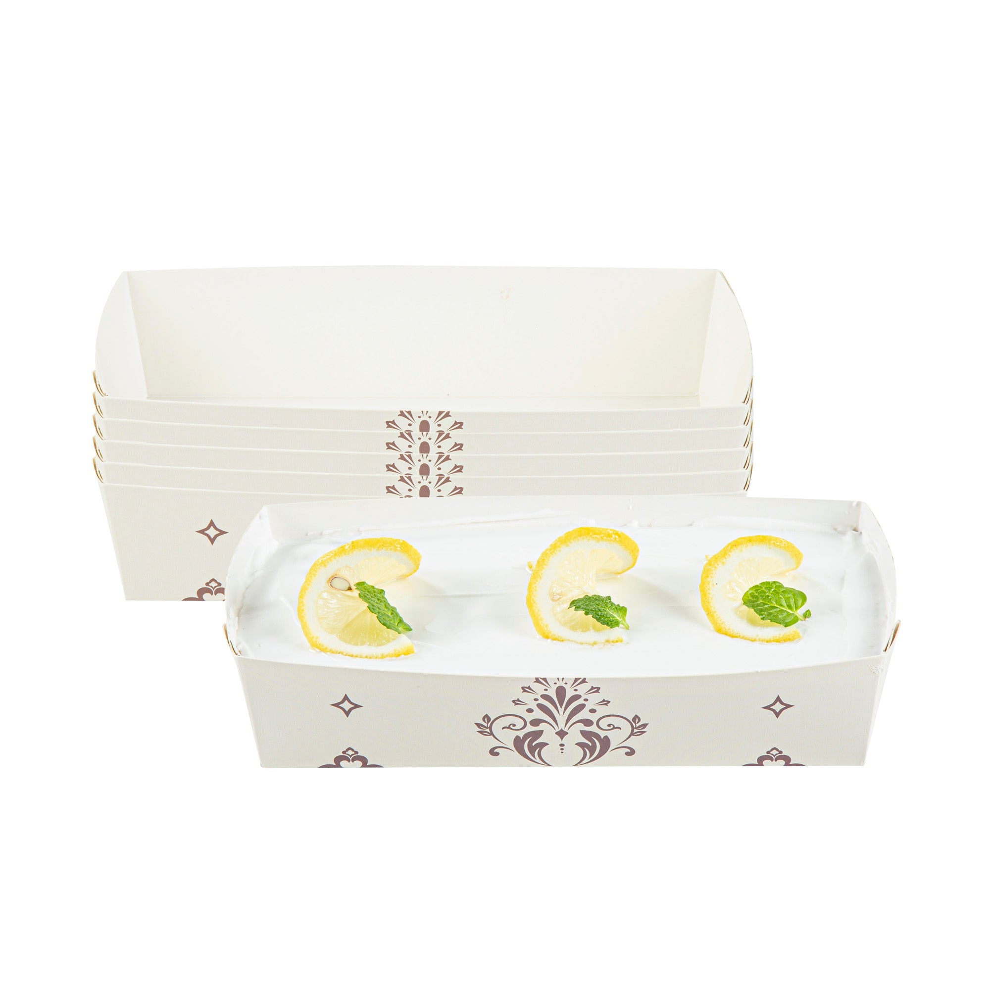Bake Tek 14 oz Beige Vintage Floral Greaseproof Paper Baking Tray - 7.75