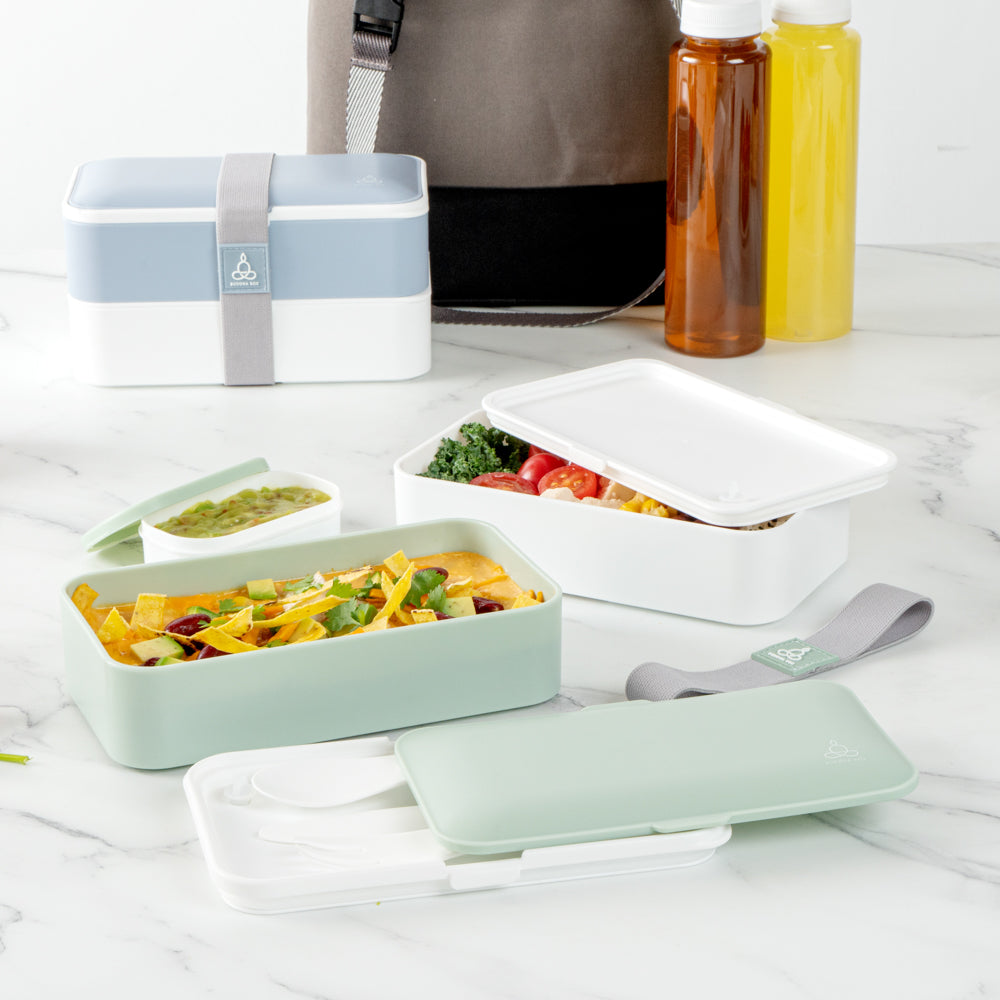 Bento Tek 41oz Eco-Friendly Buddha Lunch Box with Utensils & Sauce Cup - 7.25