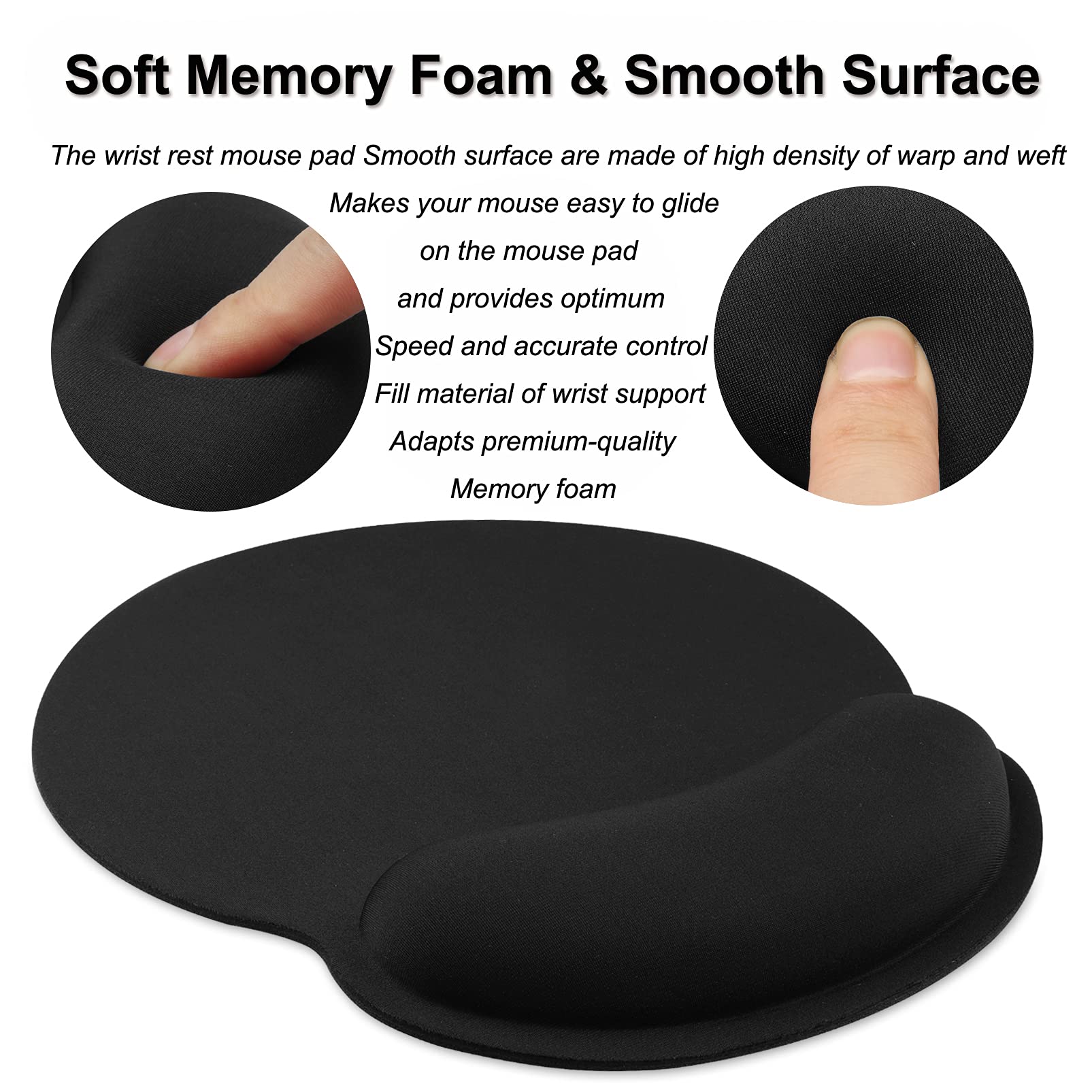 Hosimoln Memory Foam Wrist Rest Mouse Pad with Ergonomic Support - Anti-Slip Rubber Base for Office Work & Gaming (25x23cm, Black) | Perfect for Long Computer Sessions & Wrist Pain Relief