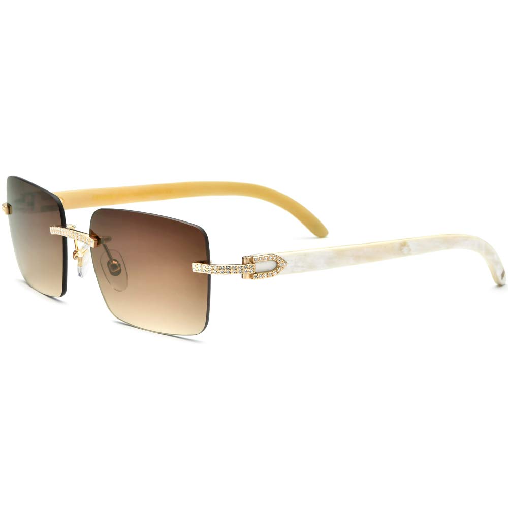 HEPIDEM 100% Genuine Buffalo Horn Sunglasses for Men - Rimless Square Frame UV Protection Polarized Lenses - Perfect for Driving, Outdoor Activities & Fashion Accessories
