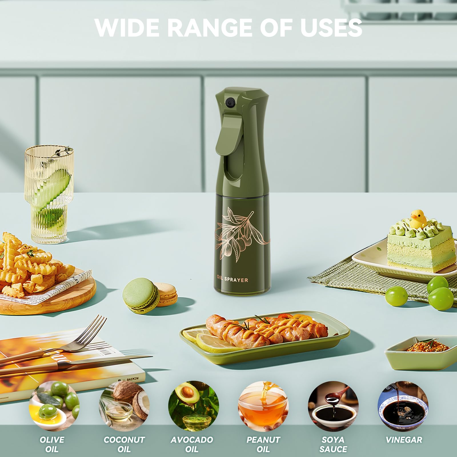 180ml Glass Oil Sprayer for Cooking - Continuous Olive Oil Spray Bottle with Portion Control - Perfect for Air Fryer, Salad, Baking & BBQ - Essential Kitchen & Cooking Gadgets