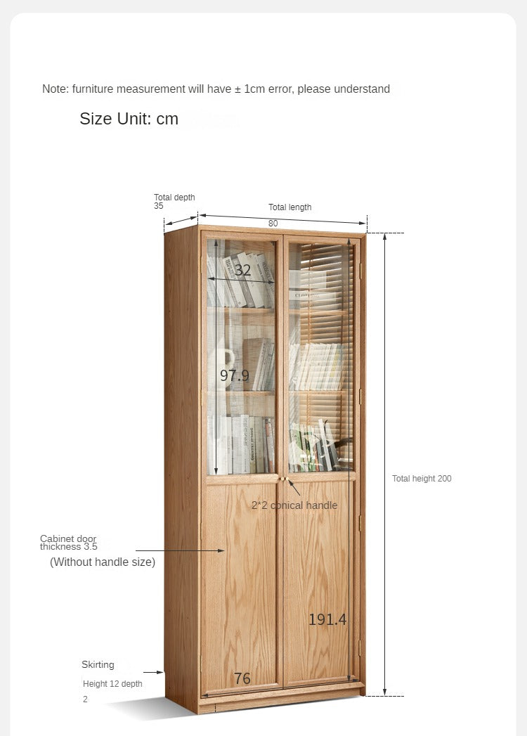 Oak Solid Wood Floor Standing Bookcase - Adjustable Whole Wall Bookshelf for Living Room, Office & Library | Free Combination Design for Custom Storage