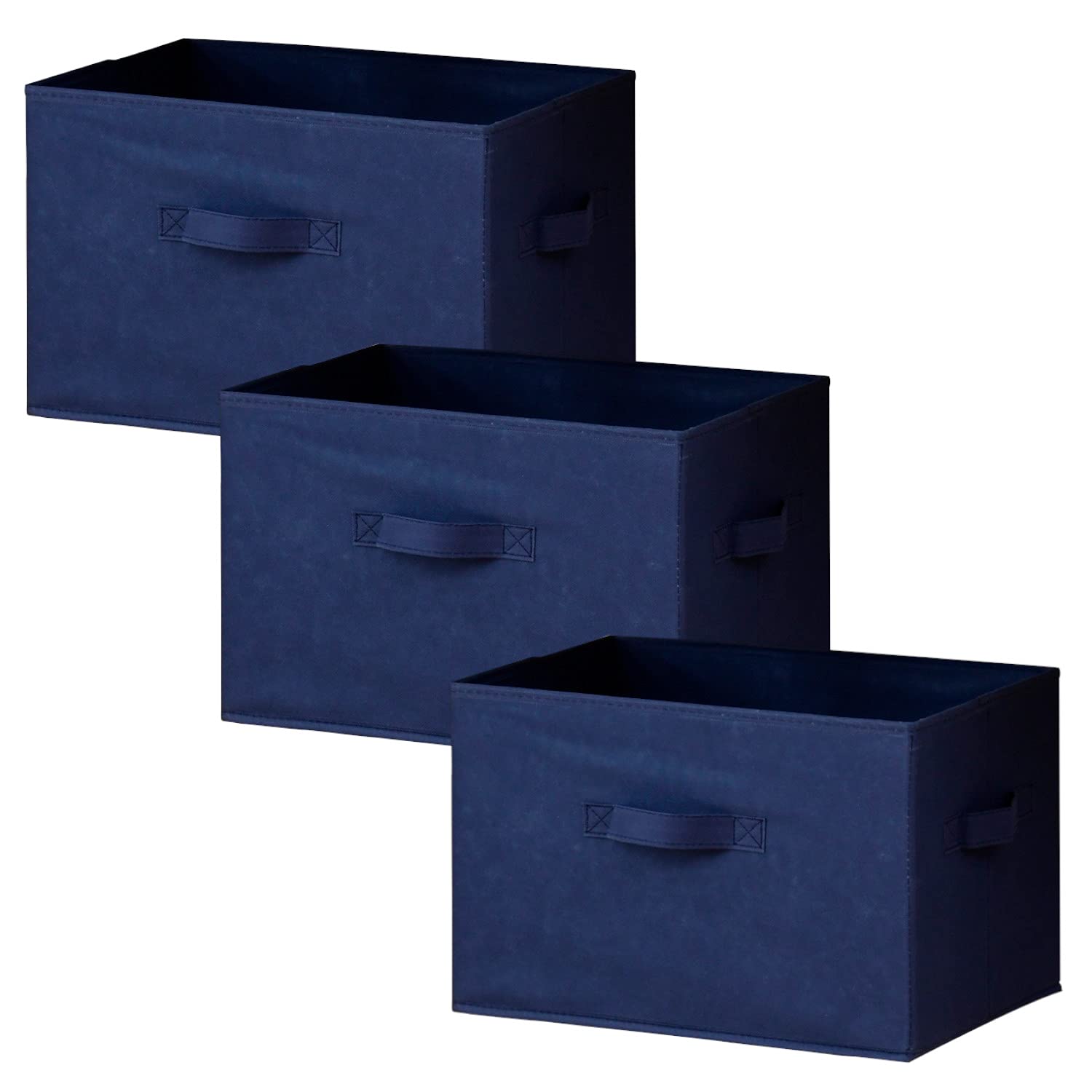 Yamazen 3-Pack Foldable Storage Box with Handles - 15 x 9.8 x 9.8 Inches (38 x 25 x 25 cm) Navy Blue Collapsible Organizer for Clothes, Toys & Home Organization - Perfect for Closet, Nursery & Office Storage