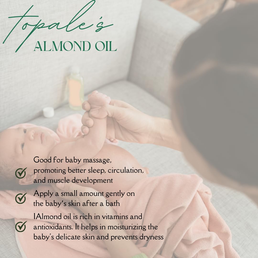 Topale's 100% Pure Cold Pressed Almond Oil 50ml - Vitamin E Rich Badam Oil for Face, Hair Growth & Baby Massage | Nourishes Skin & Strengthens Hair | Perfect for Daily Skincare, Hair Care & Infant Massage Routines