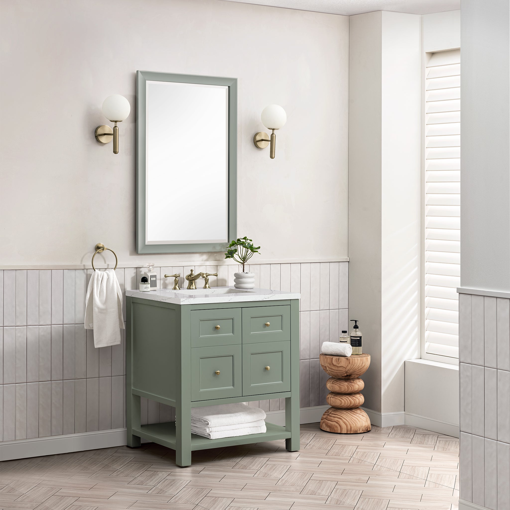 Breckenridge 30 Inch Single Bathroom Vanity with Smokey Celadon Finish & 3CM Ethereal Noctis Quartz Top - Perfect for Modern Master Bathrooms & Guest Powder Rooms