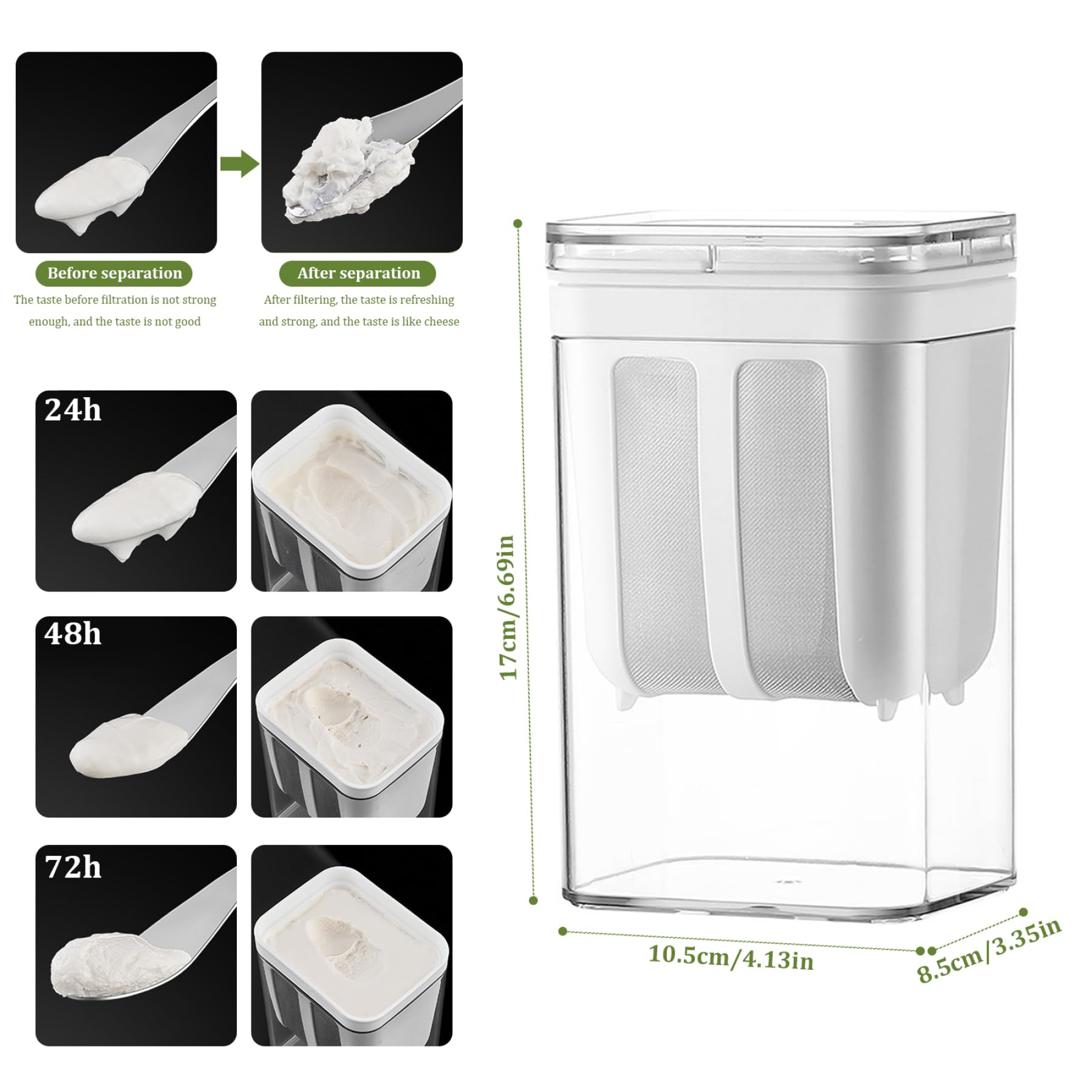 Premium 1100ml BPA-Free Yogurt Strainer & Cheese Maker with Fine Mesh - Leakproof Lid for Greek Yogurt, Nut Milk, Soy Milk - Perfect for Homemade Dairy & Vegan Recipes