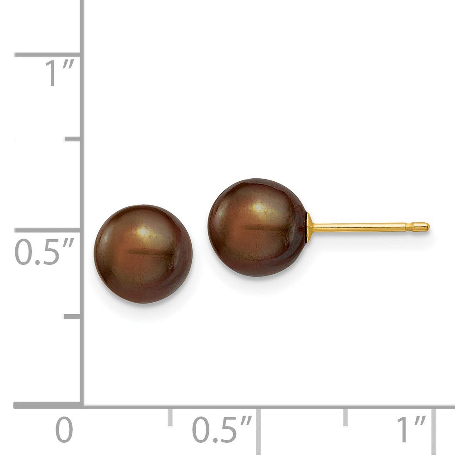 14K Yellow Gold 7-8mm Coffee Freshwater Cultured Pearl Stud Earrings - 7x7mm Elegant Jewelry for Women, Perfect Gift for Wedding, Anniversary & Special Occasions